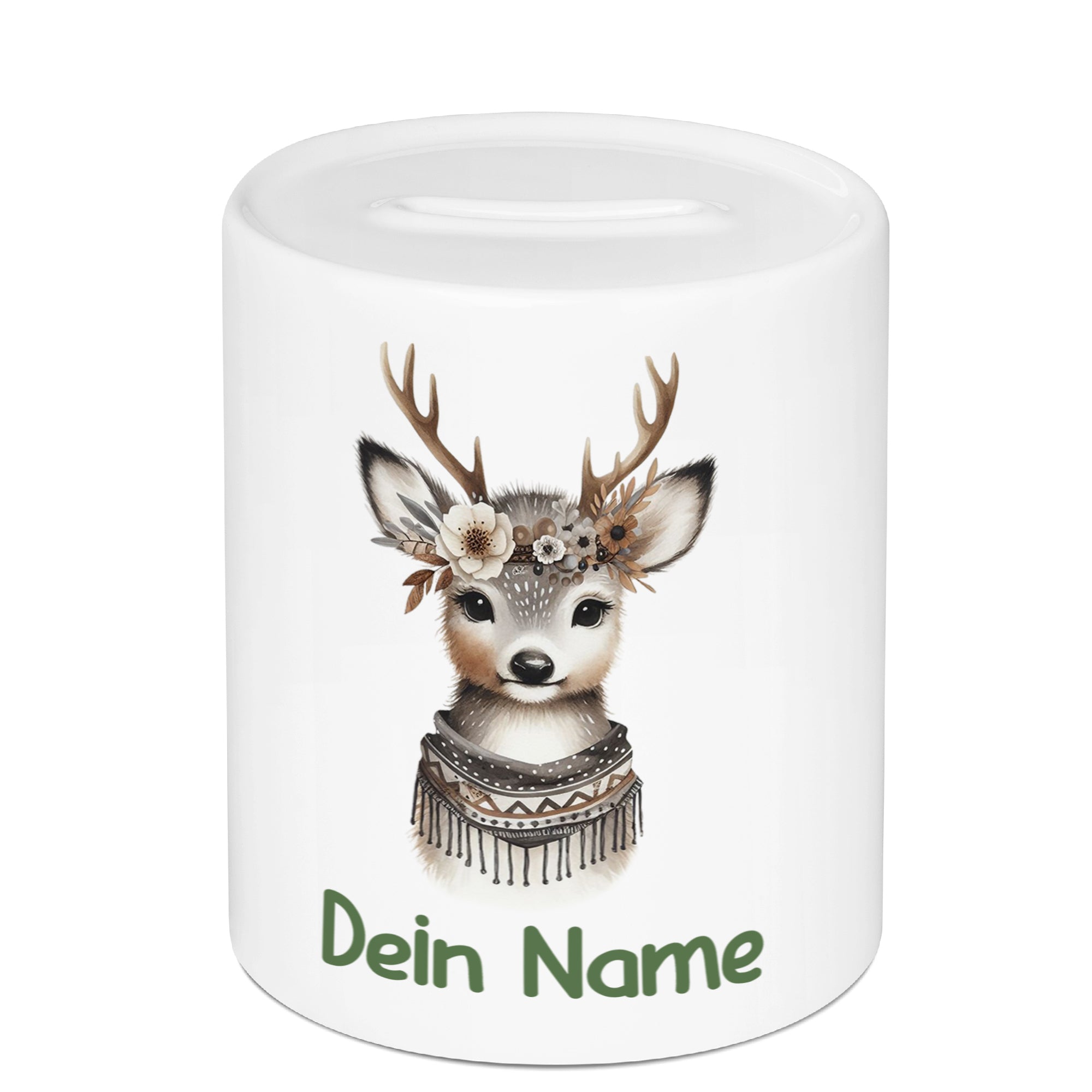 Spardose Reh mit Federn