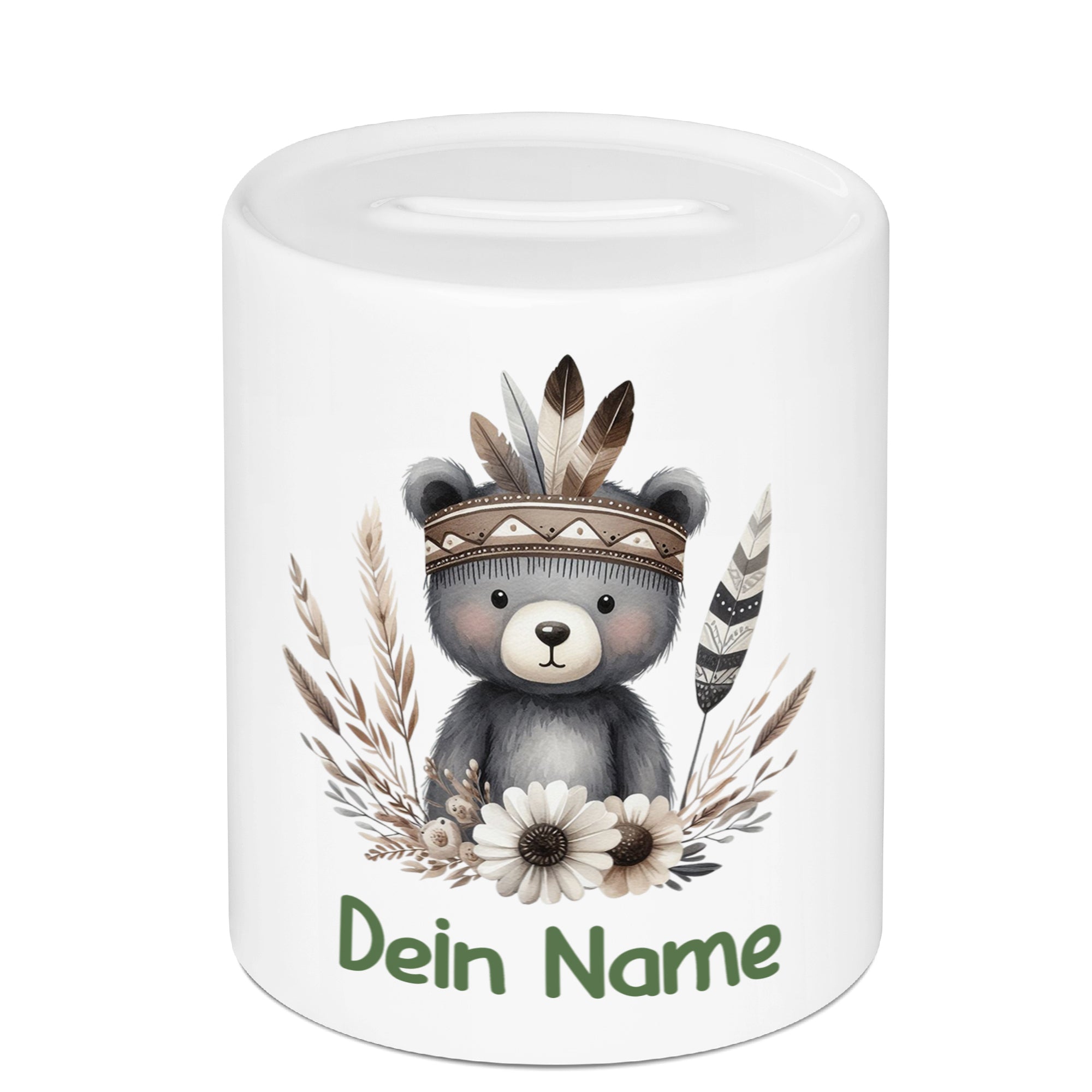 Spardose Bär mit Federn