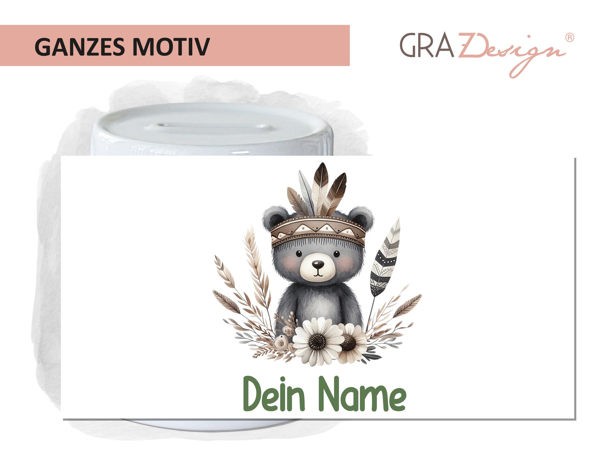 Spardose Bär mit Federn