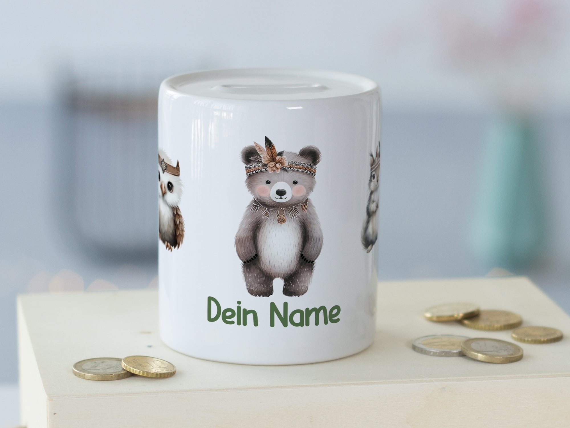 Spardose Bärenfreunde mit Federn