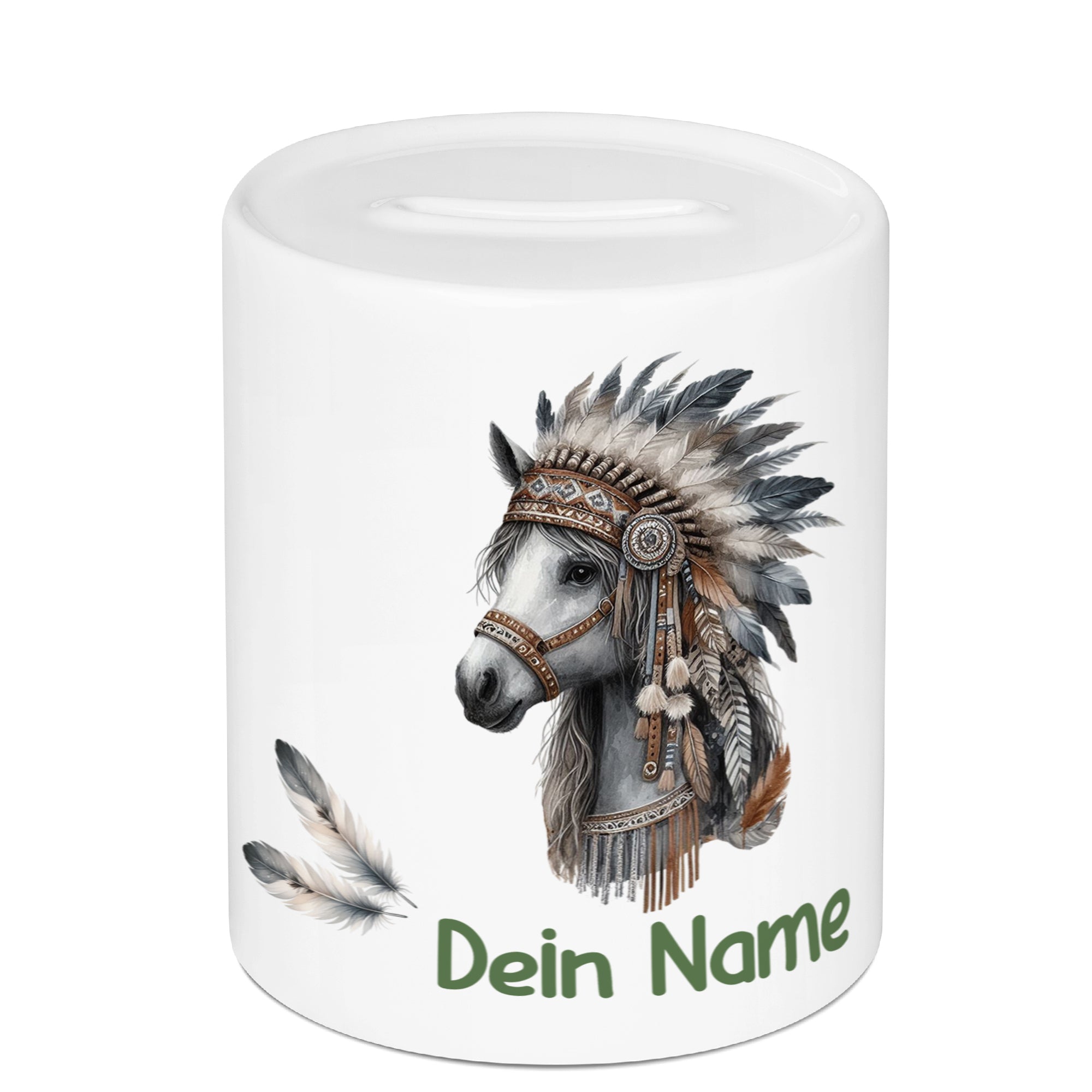 Spardose Pferd mit Federn