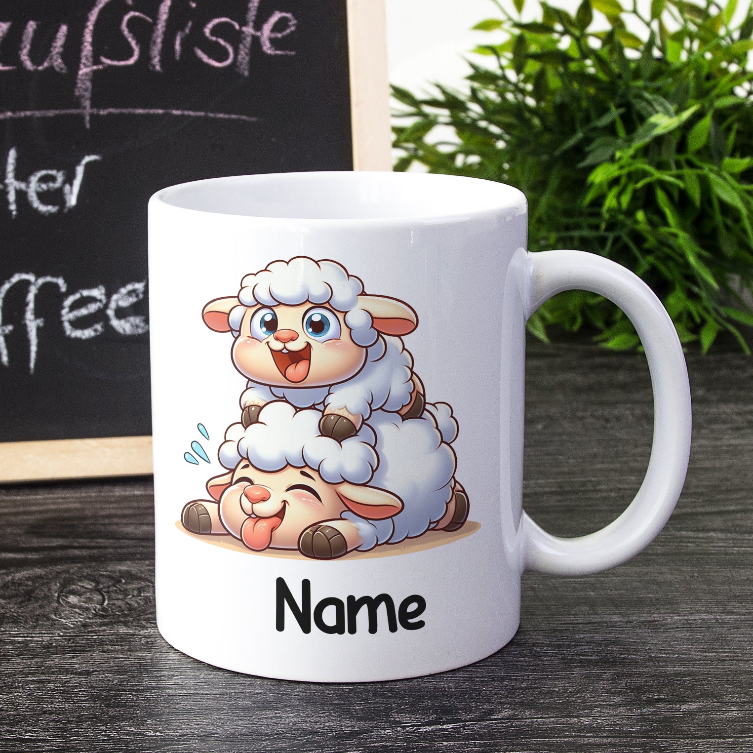 Tasse mit lustigen Schafen