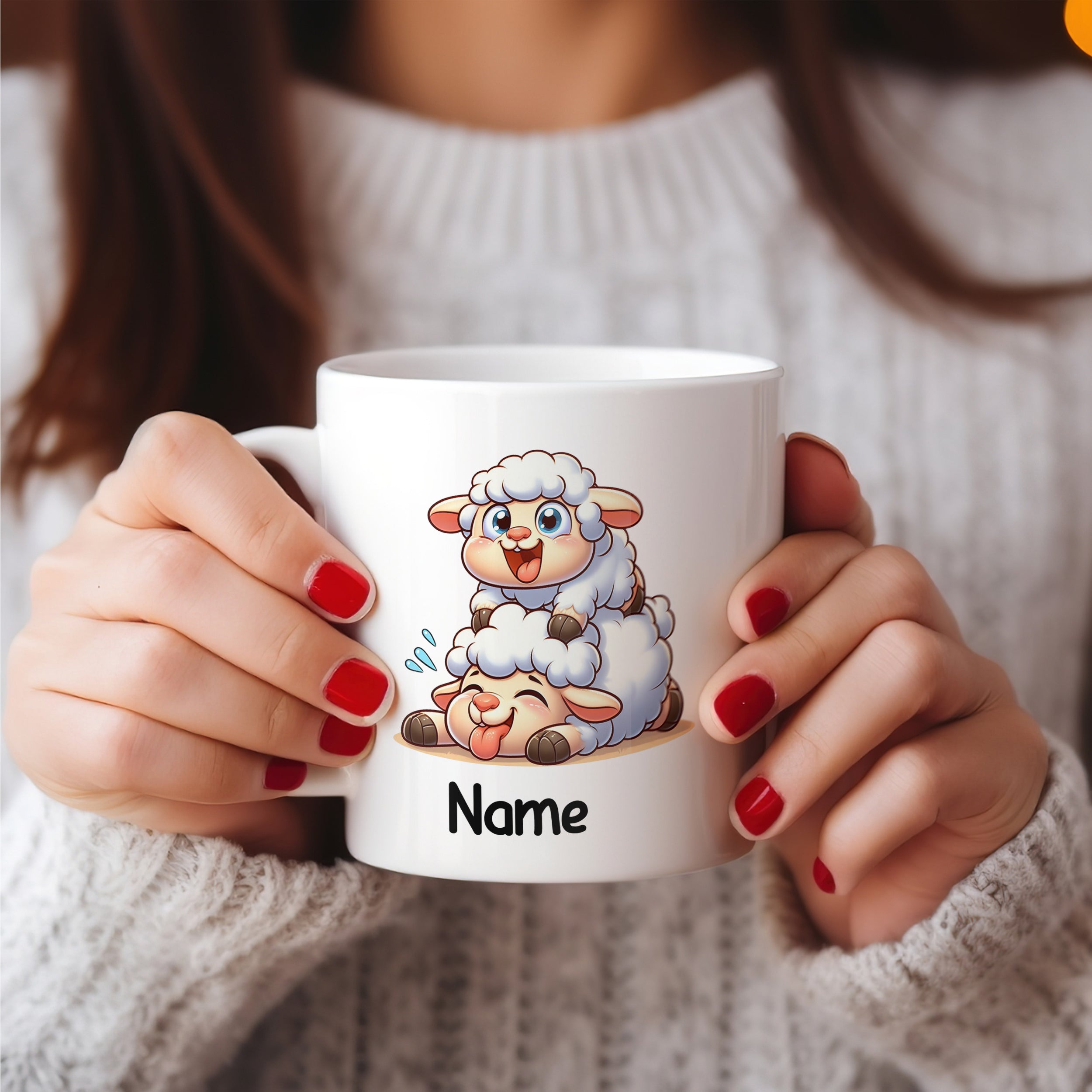 Tasse mit lustigen Schafen