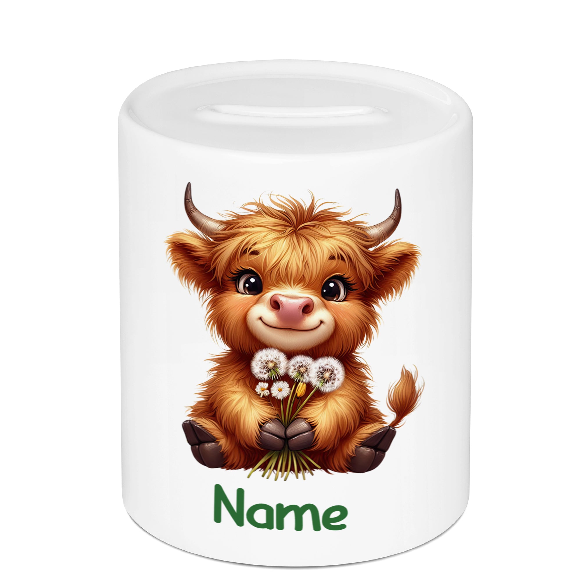 Spardose mit süßem Highland-Rind