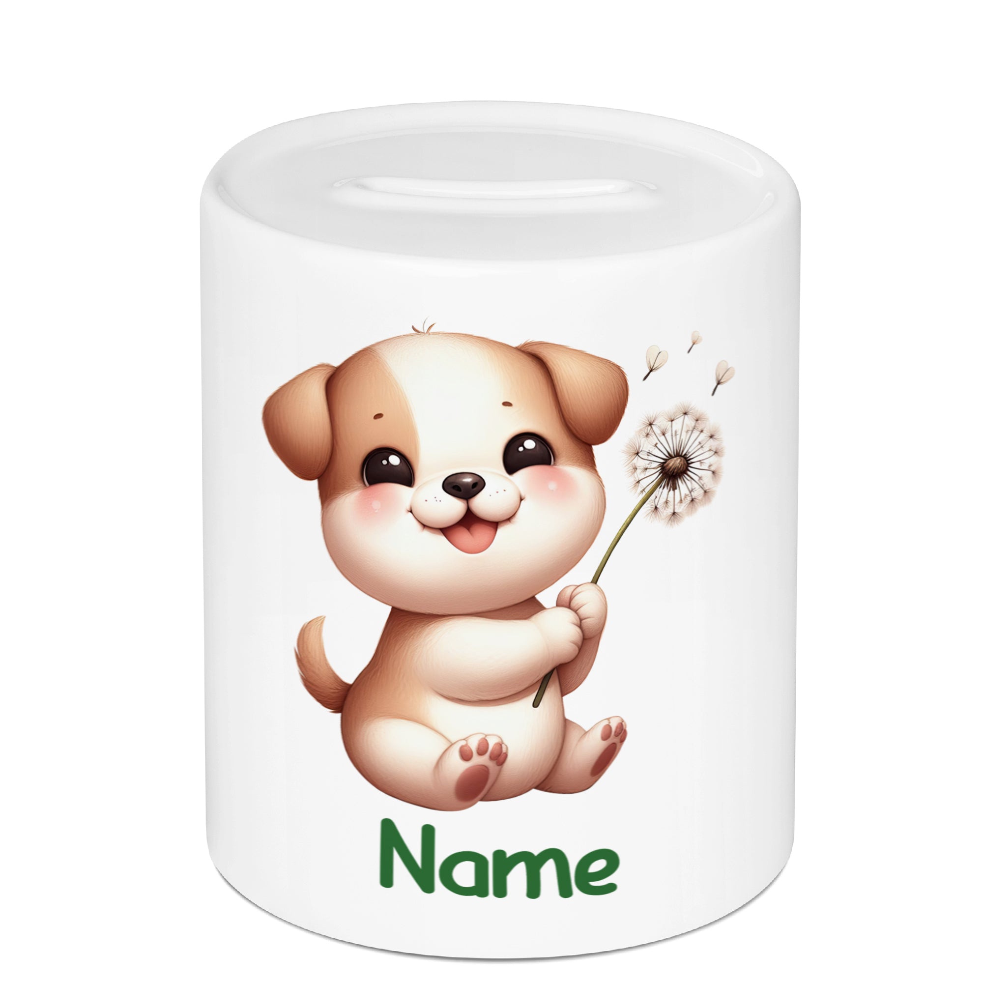 Spardose Hund mit Löwenzahn