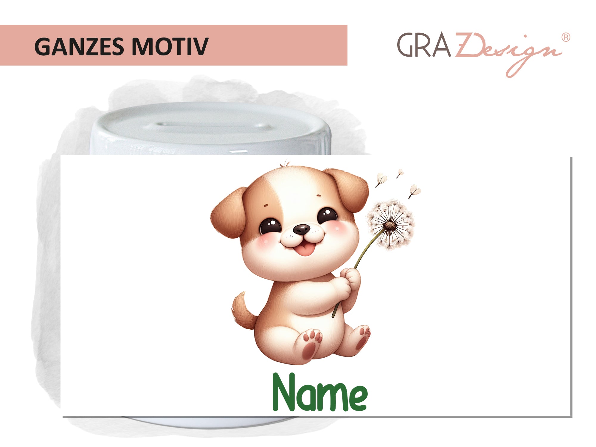 Spardose Hund mit Löwenzahn