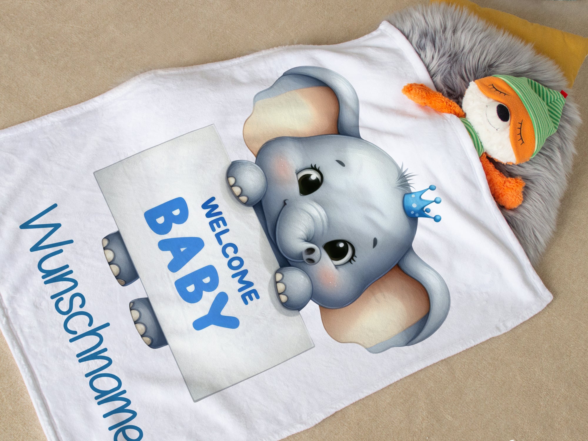 Babydecke mit Elefant in Blau