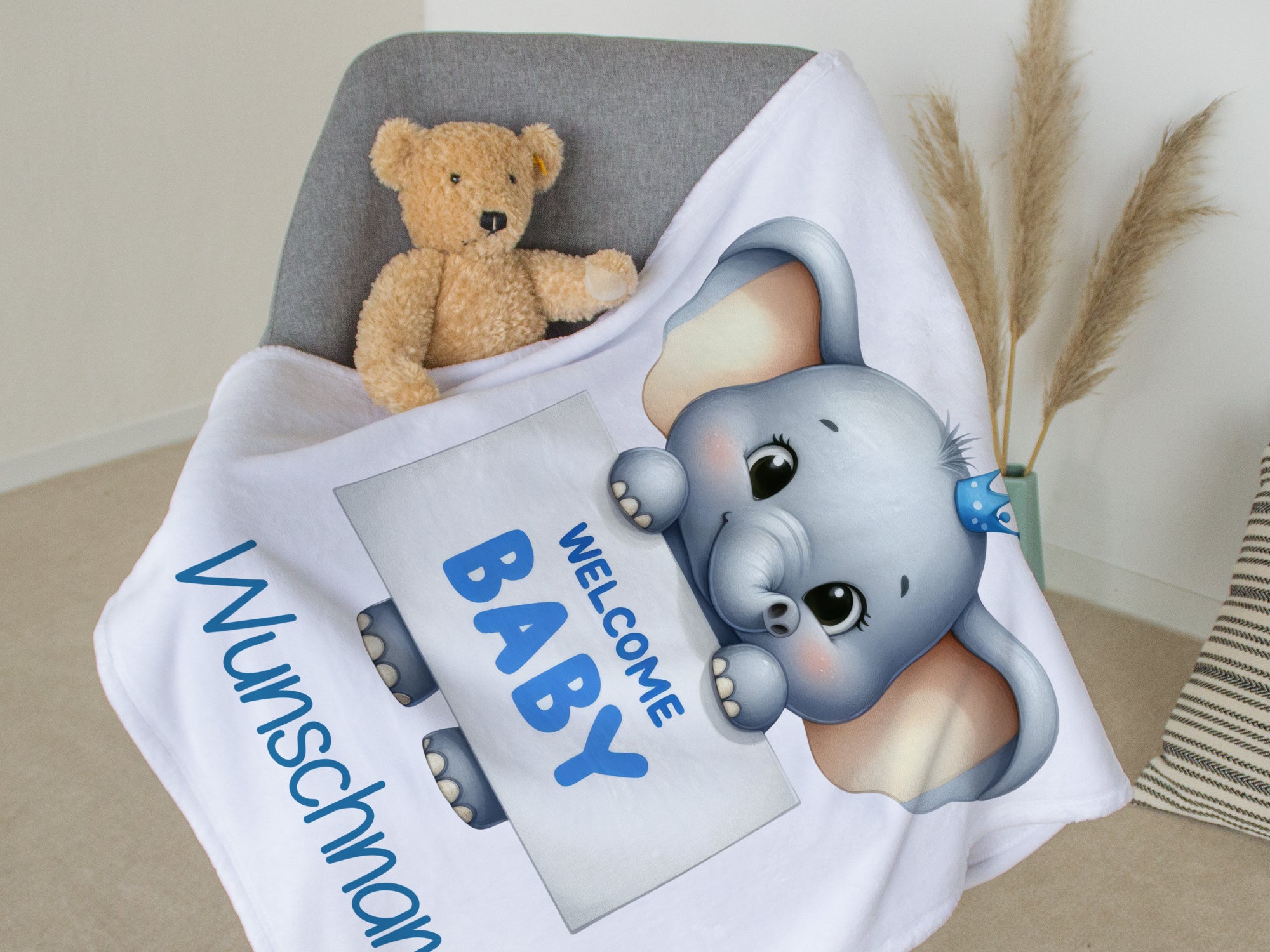 Babydecke mit Elefant in Blau