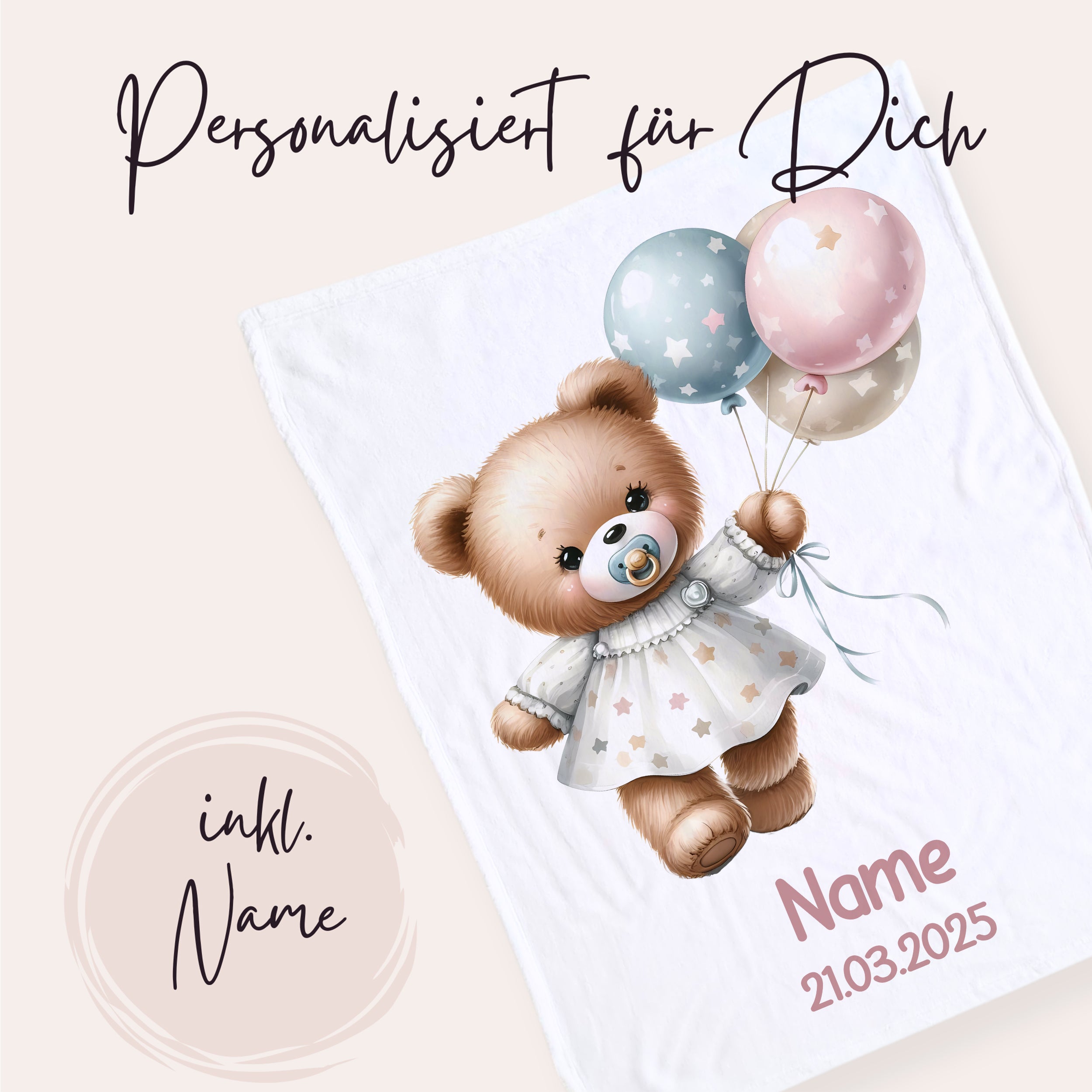 Babydecke mit Teddybär und Ballons