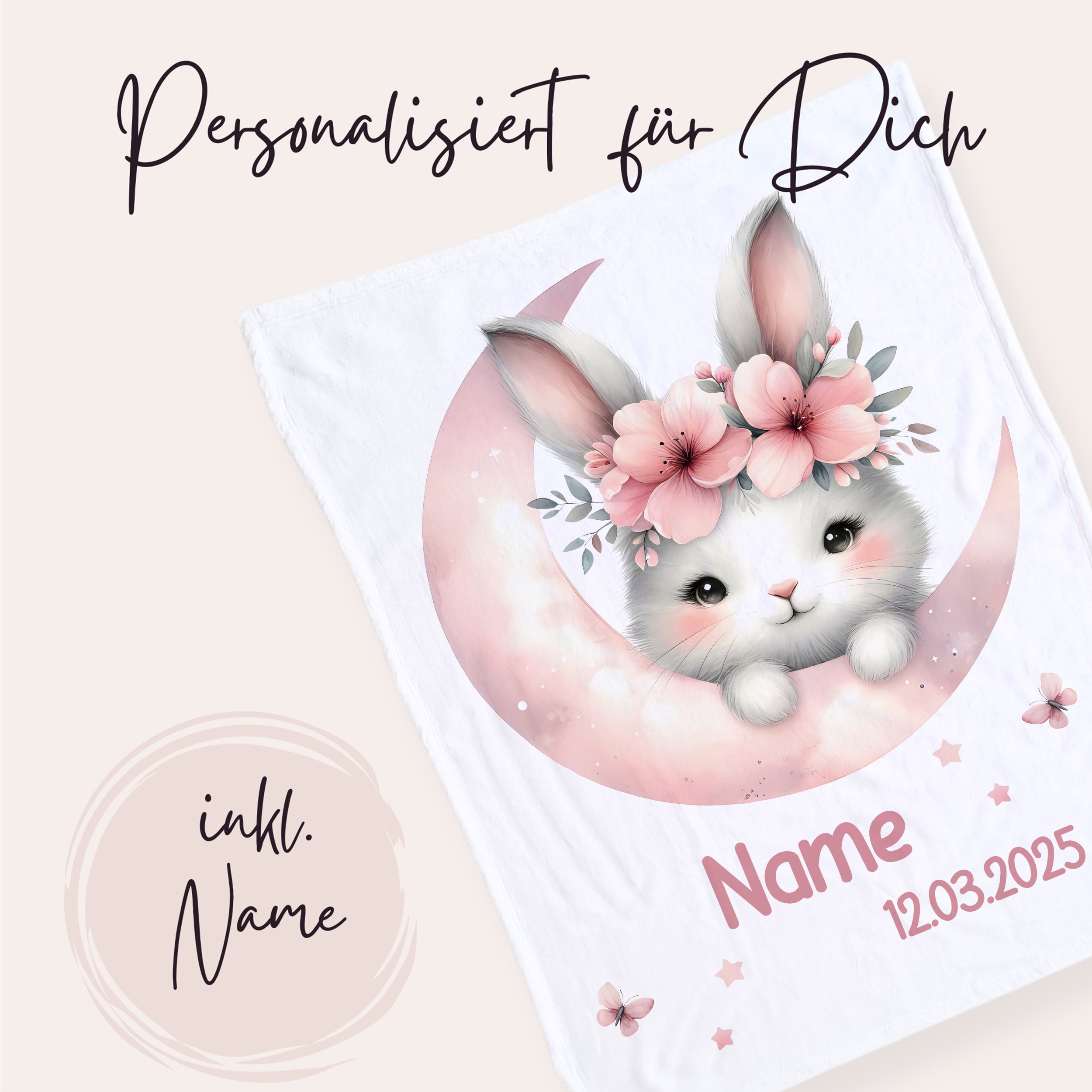 Babydecke mit süßem Hasenmotiv