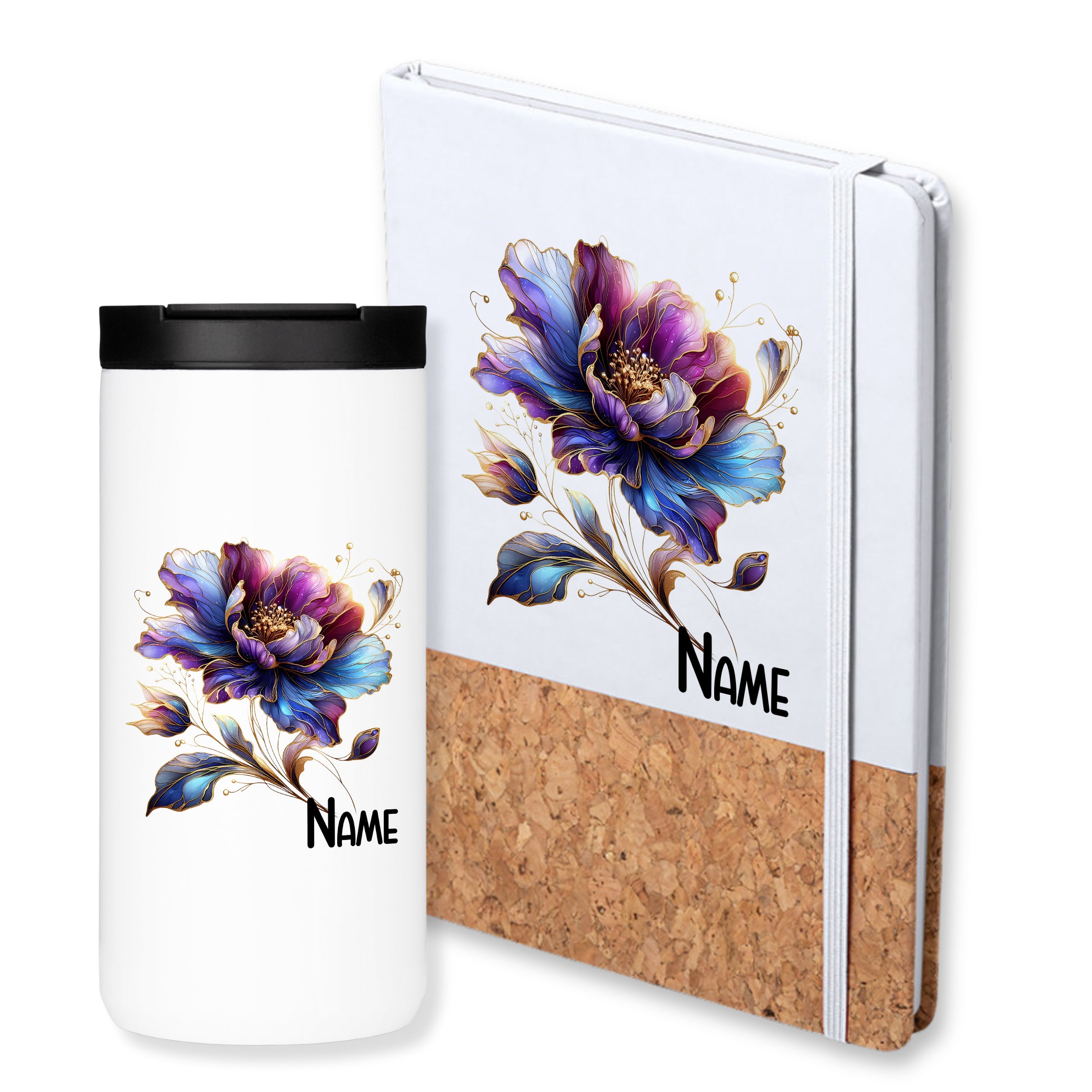 Kaffeebecher mit Notizbuch - Blumen