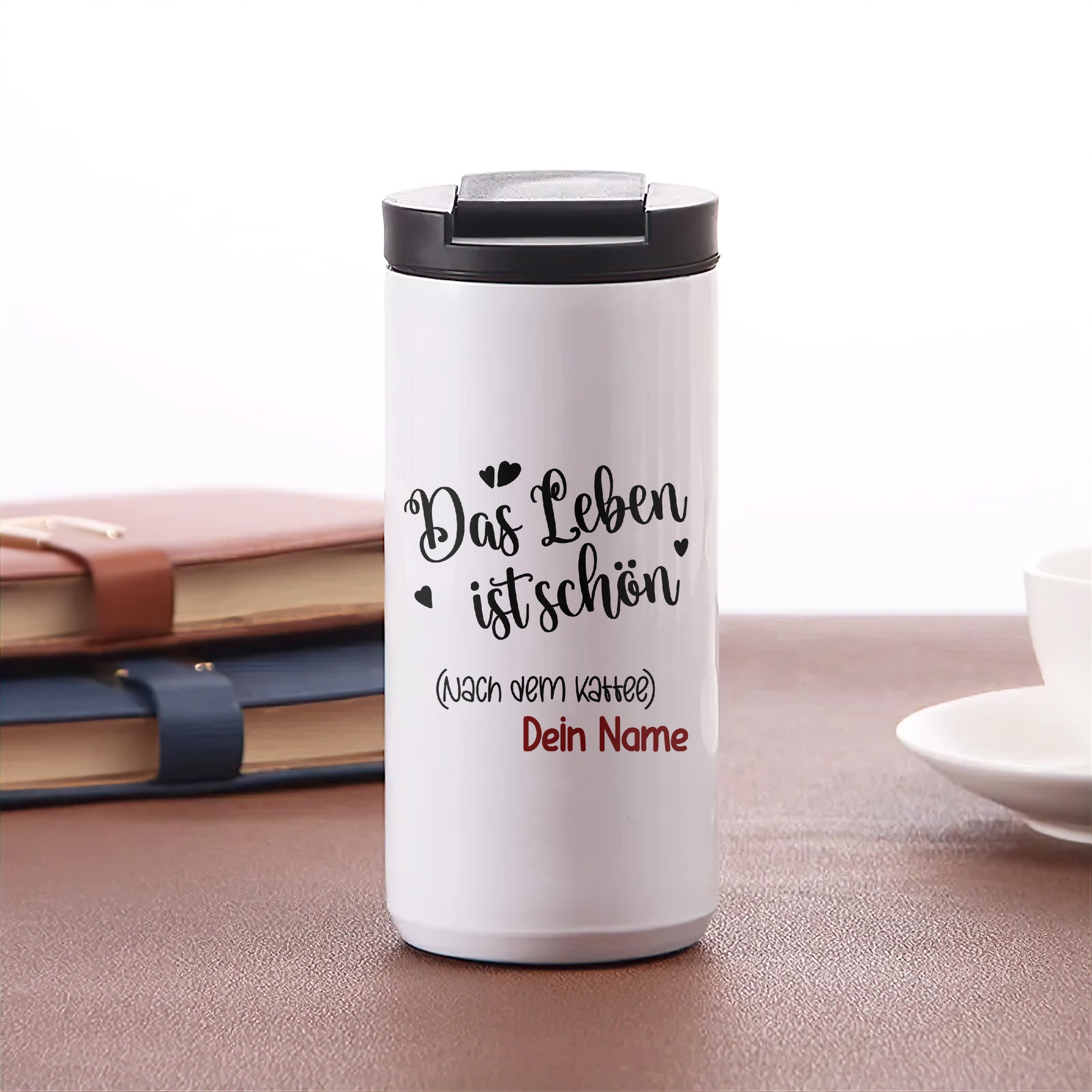 Kaffeebecher mit Motiv "Das Leben ist schön"