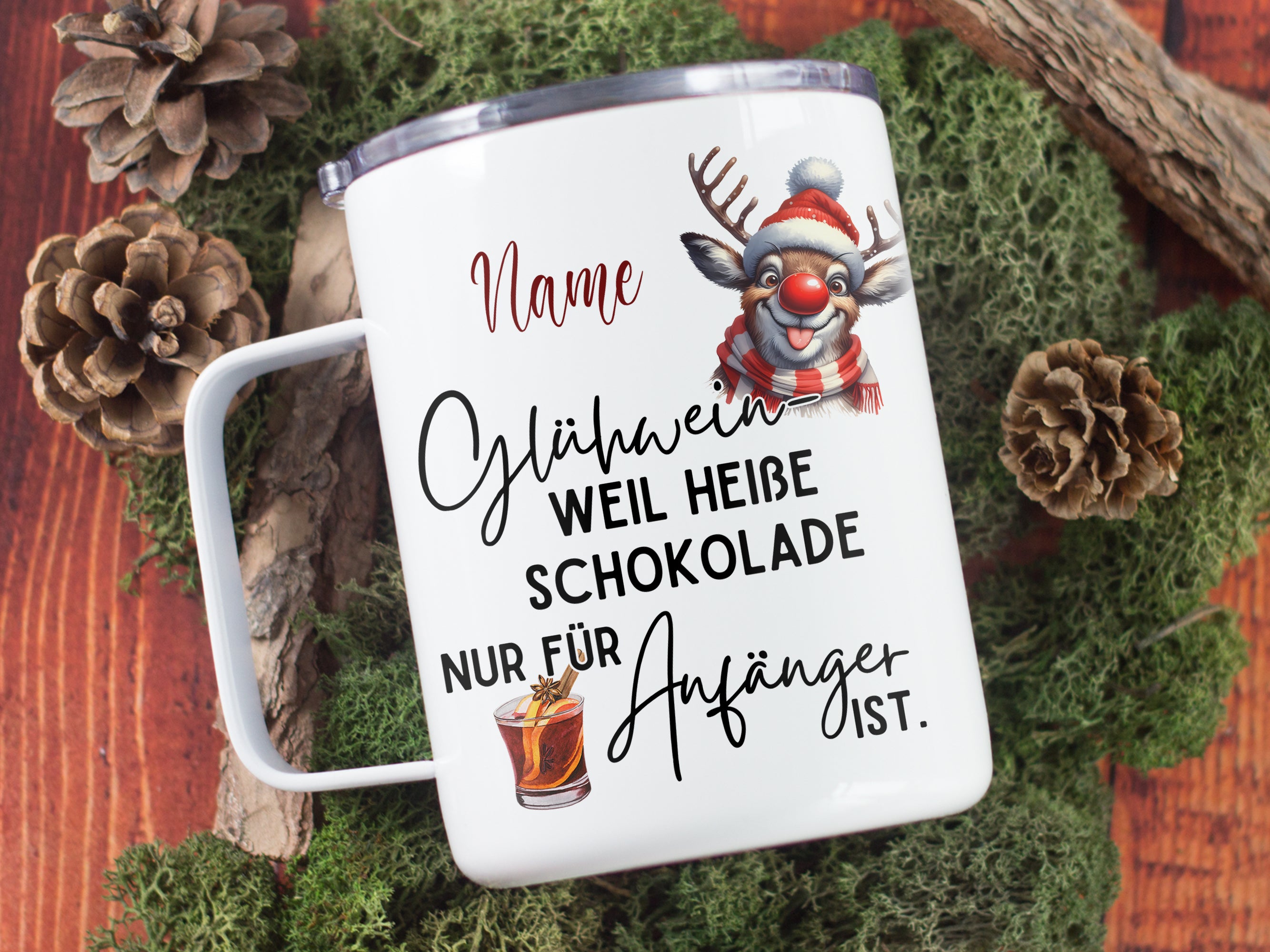 Wanderbecher mit Rentier-Motiv