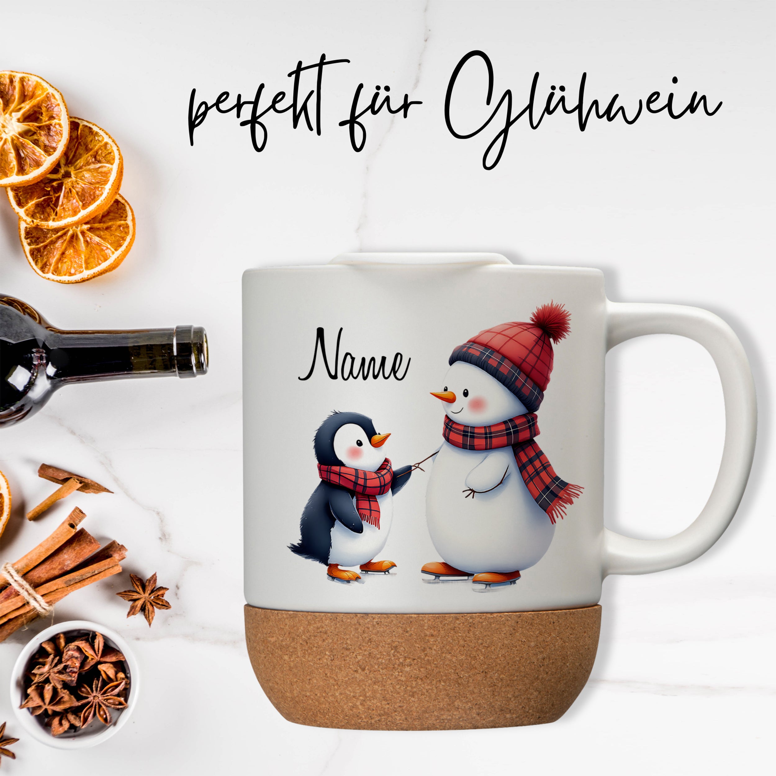 Tasse mit Deckel und Korkboden - Zeit für winterliche Gemütlichkeit