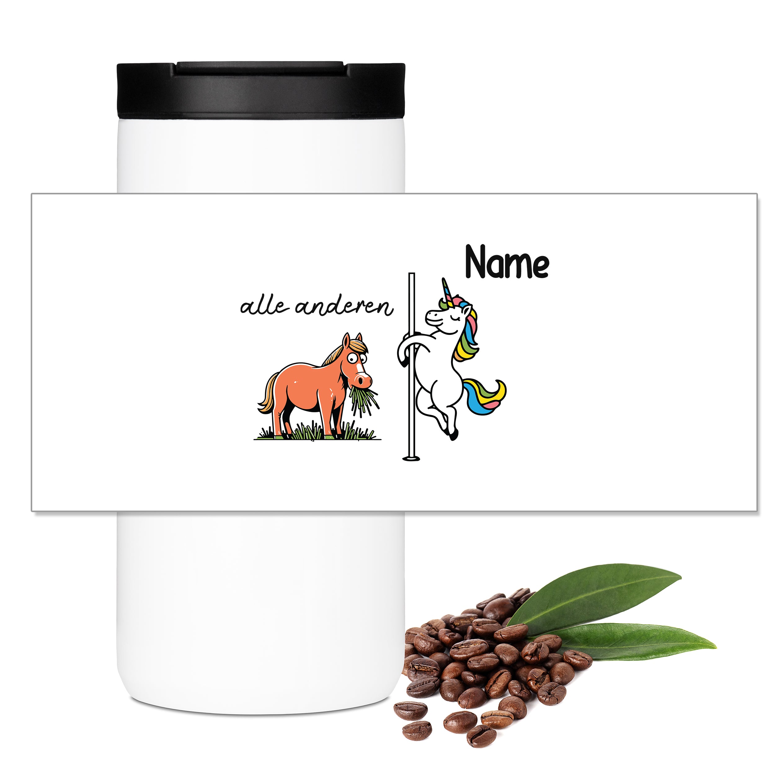 Kaffeebecher mit Einhorn und Pferd