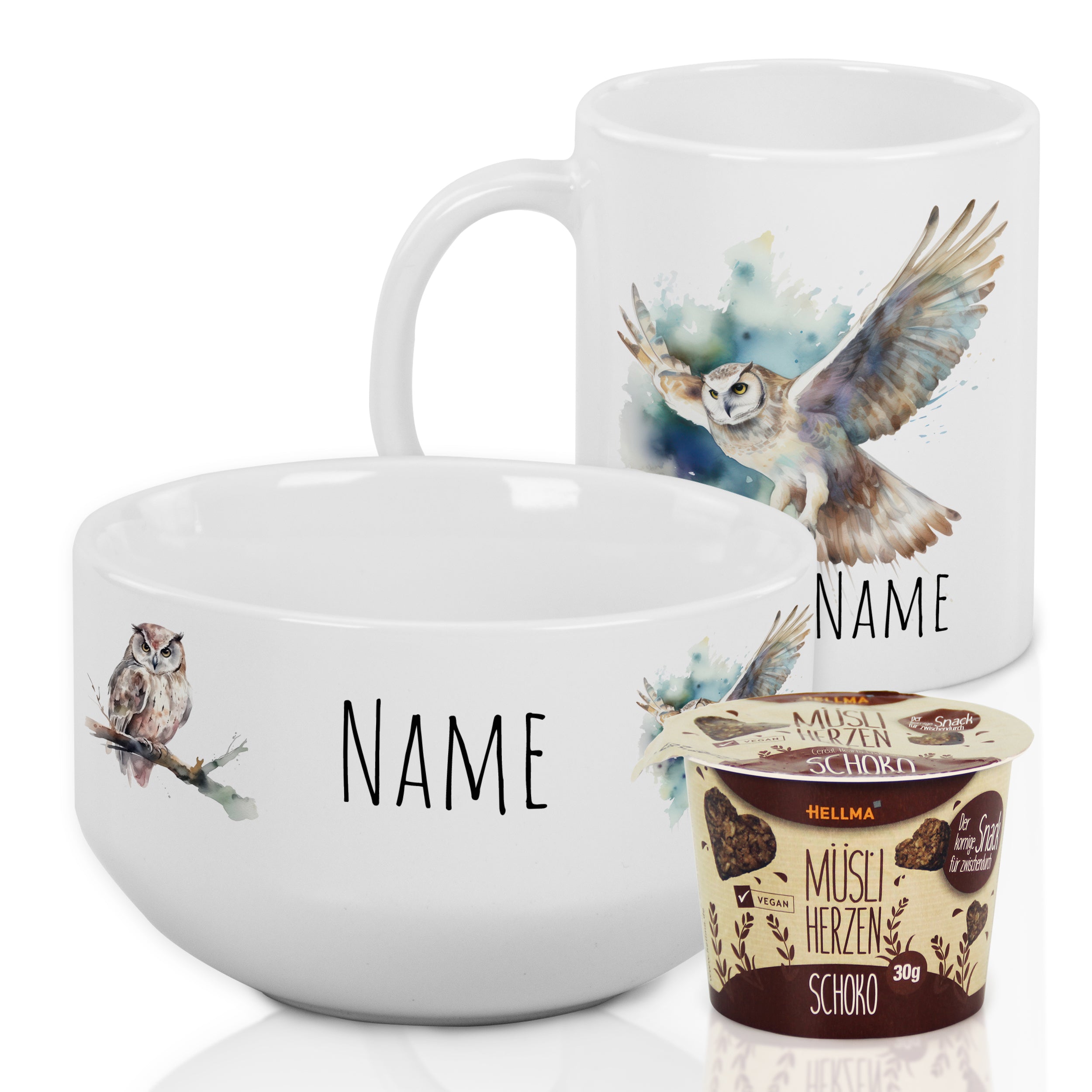 Set Müslischale mit Tasse mit Eule
