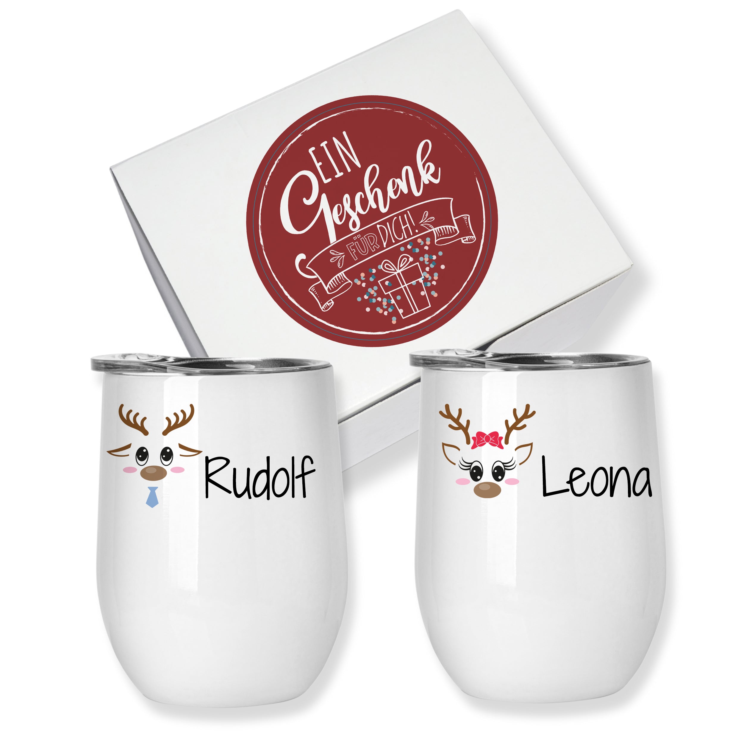 Weinbecher Set mit Rentier-Motiv - Fröhliche Feste feiern