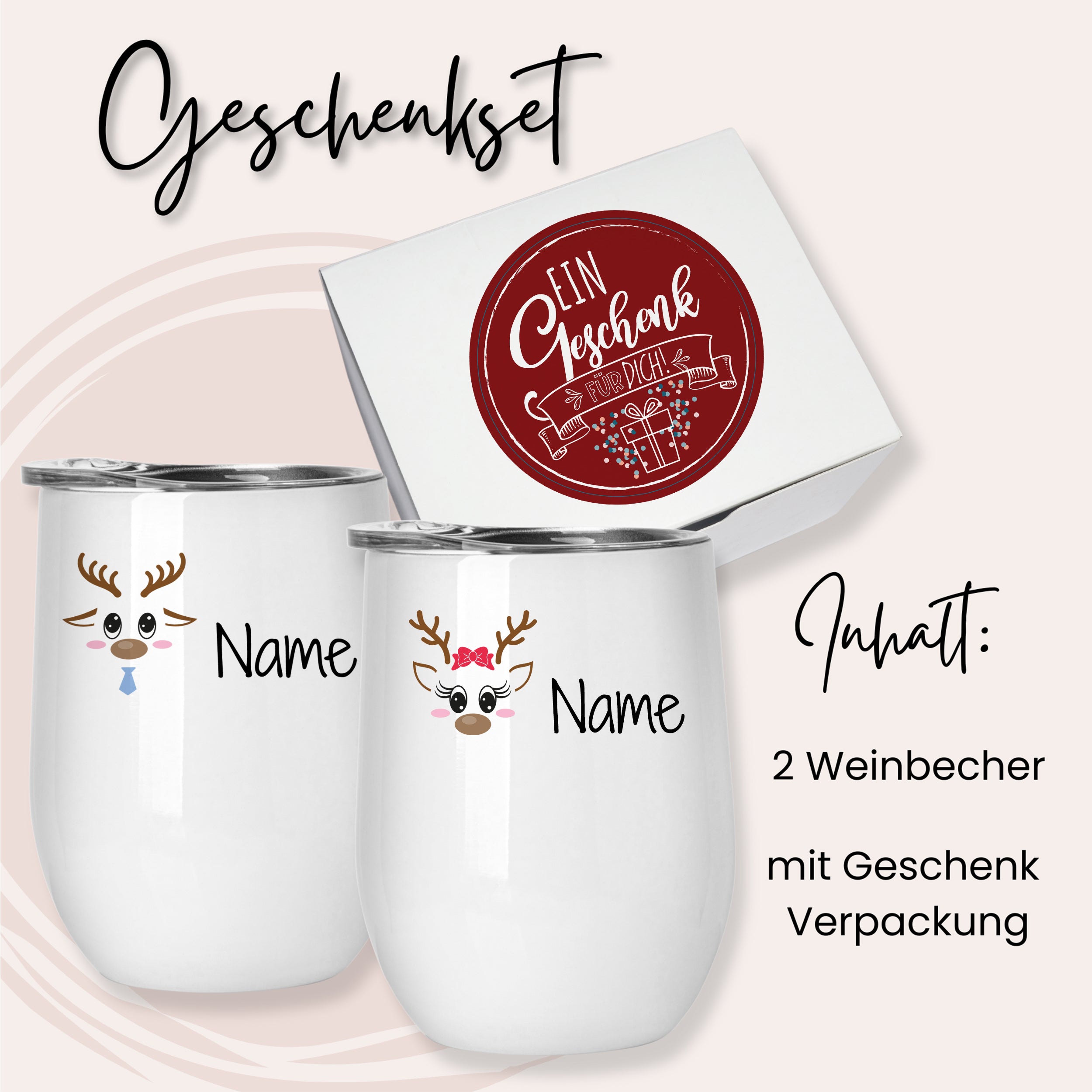 Weinbecher Set mit Rentier-Motiv - Fröhliche Feste feiern