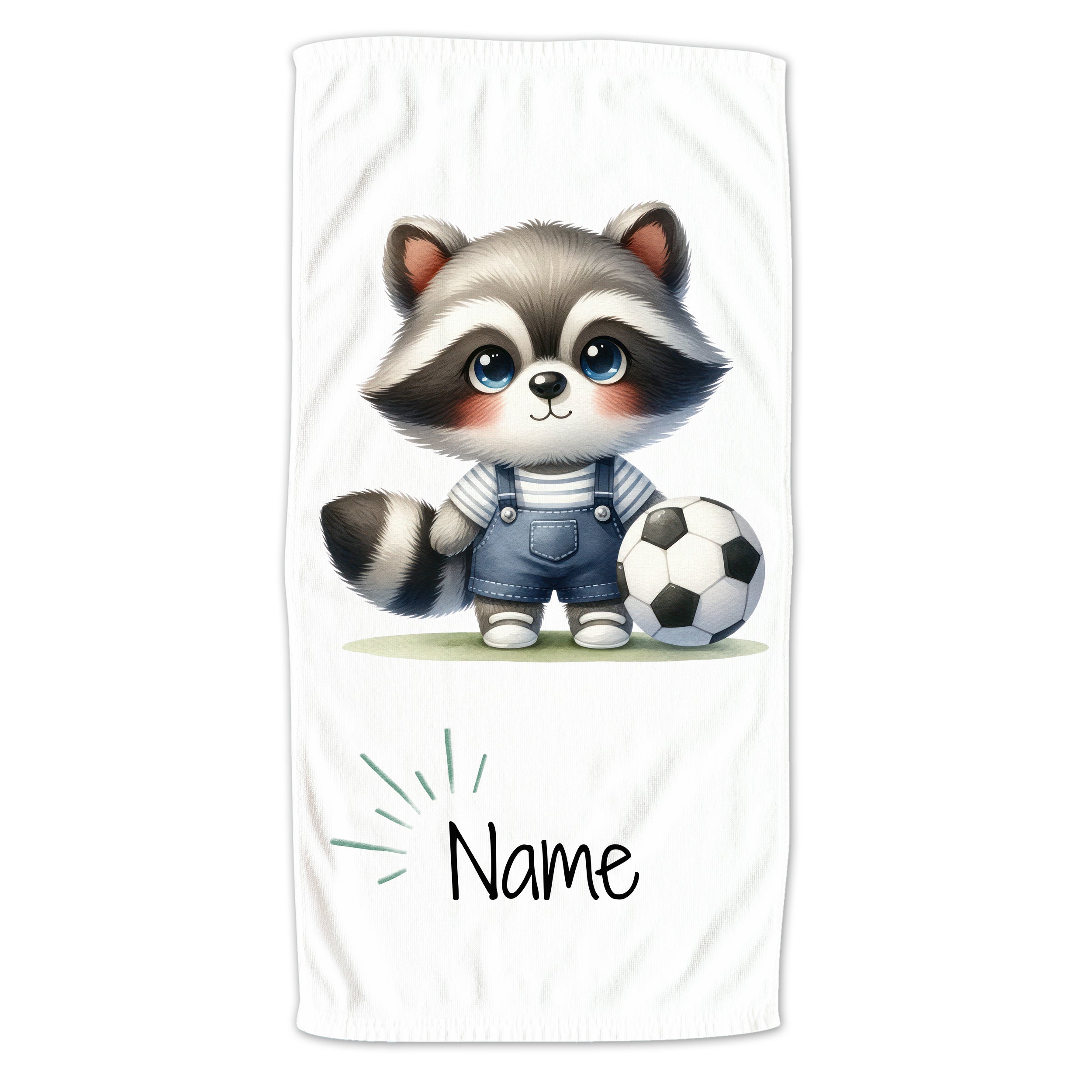 Handtuch mit Waschbär mit Fussball