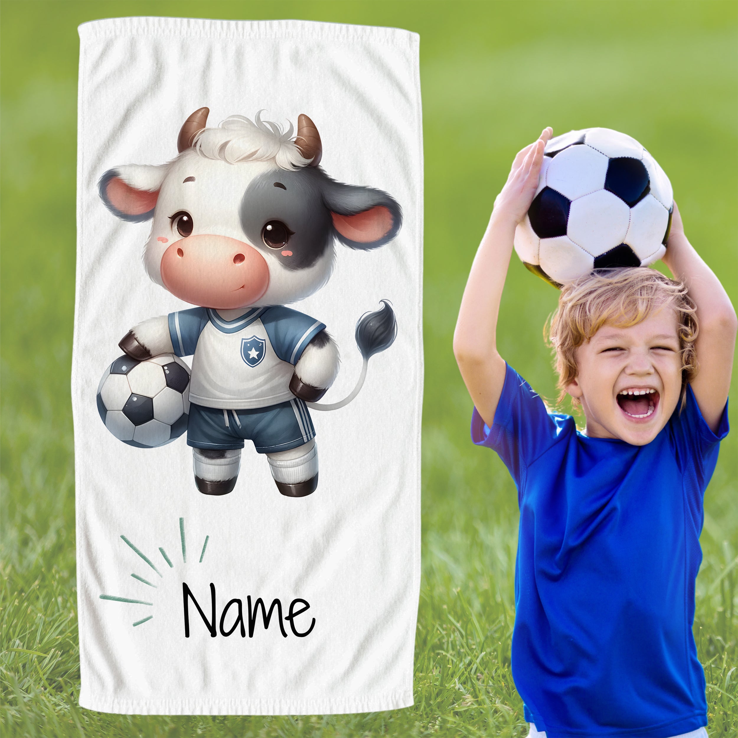Handtuch mit niedlicher Fußball-Kuh