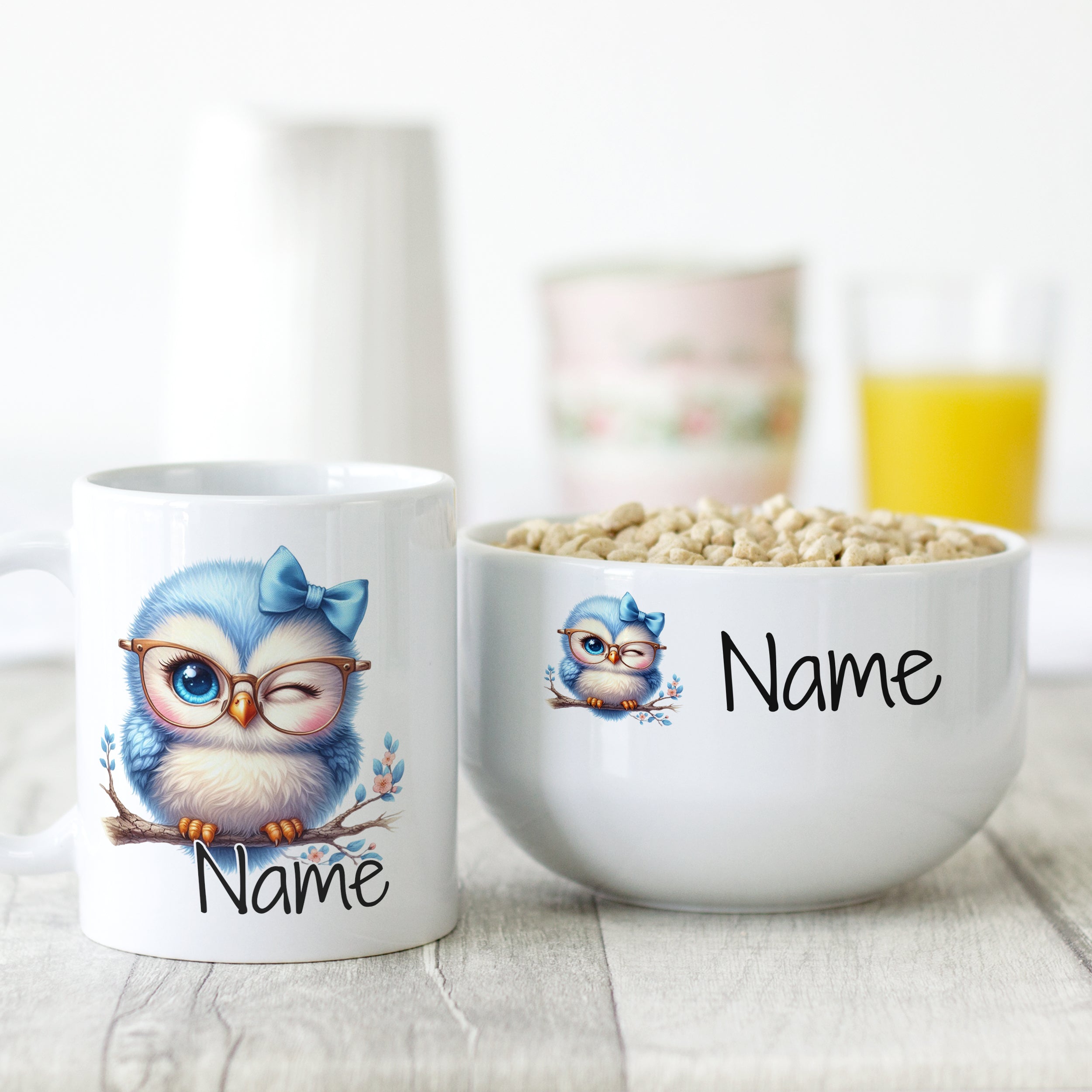 Set Müslischale mit Tasse mit Eule