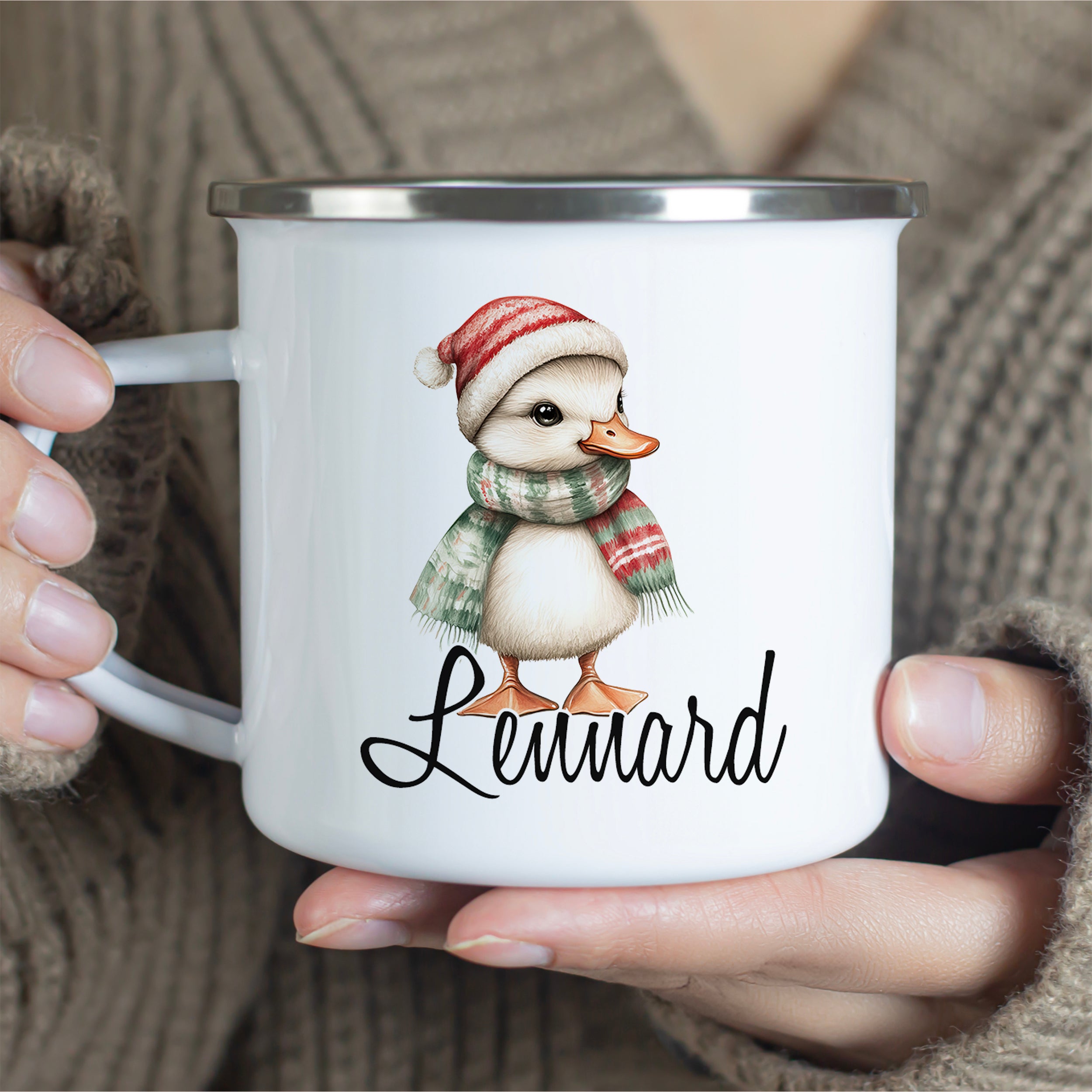 Emaille Becher mit Entchen-Motiv