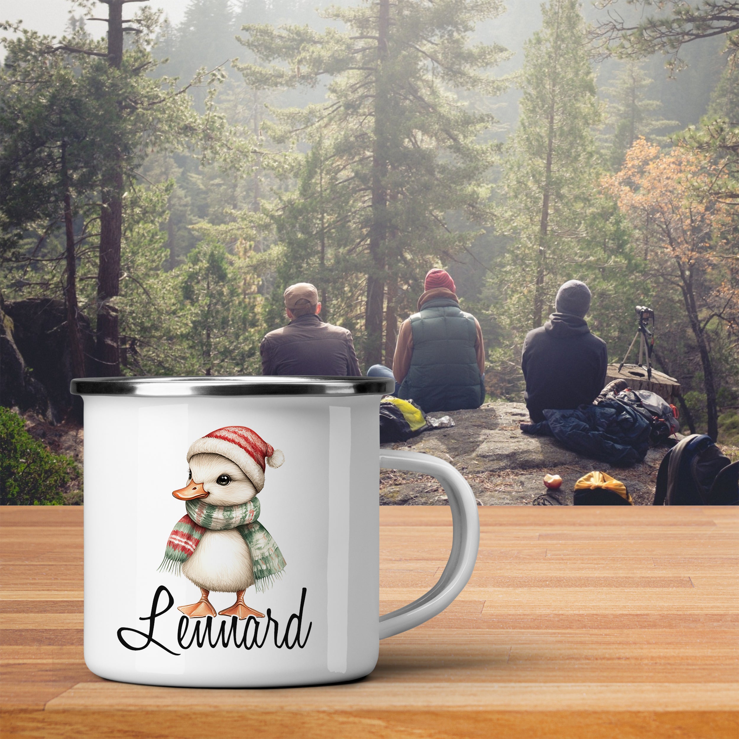 Emaille Becher mit Entchen-Motiv