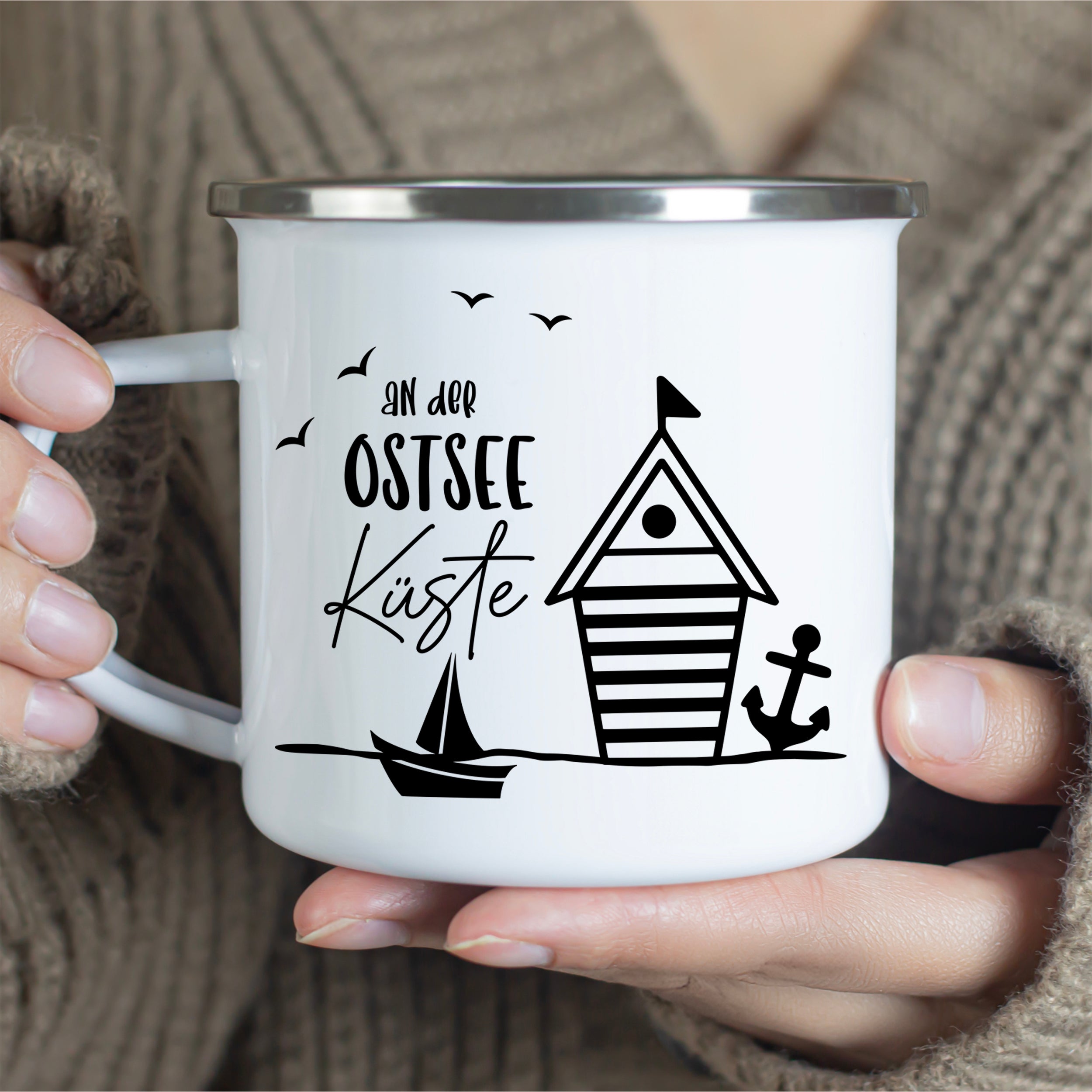 Emaille Becher Strandhaus