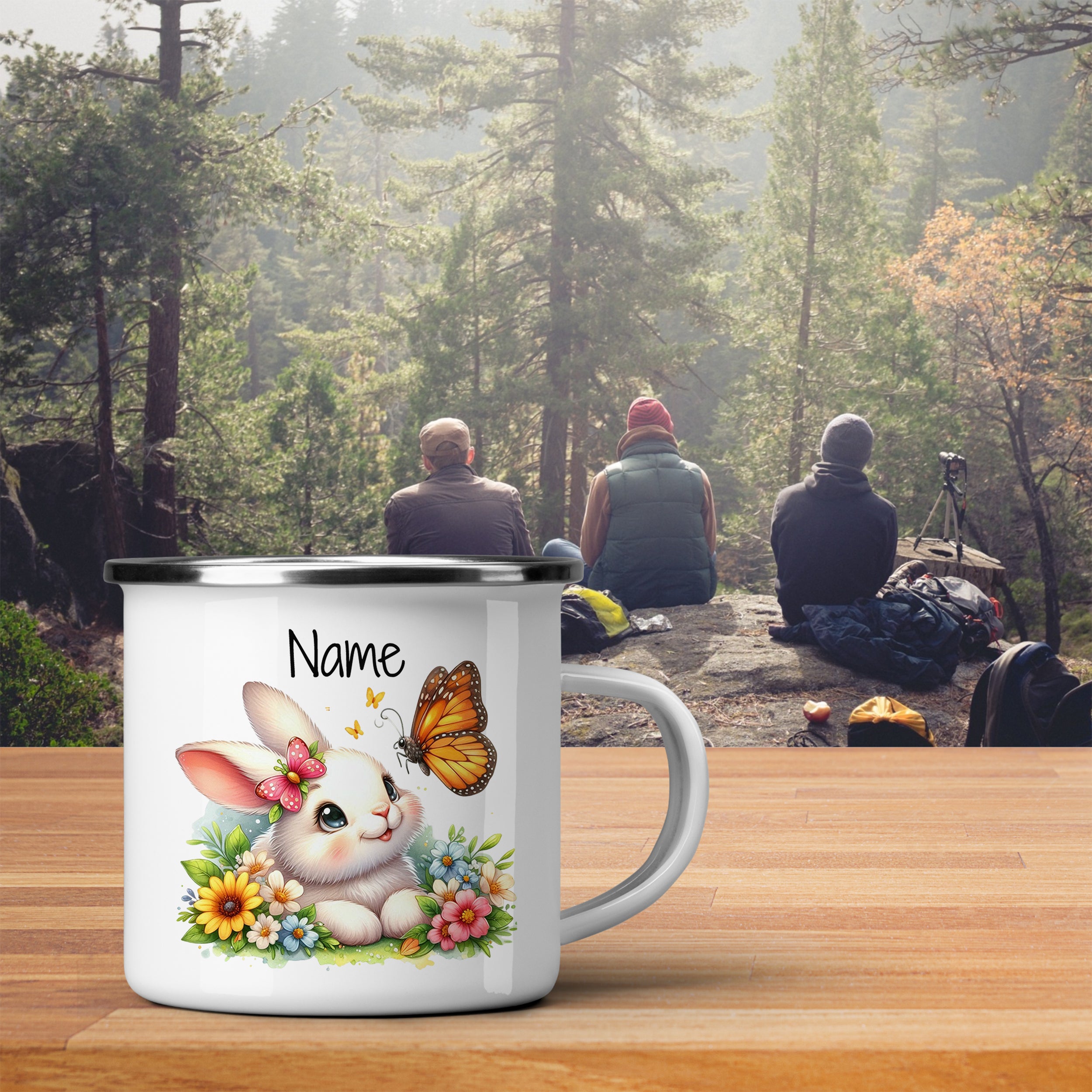 Emaille Becher mit Kaninchen