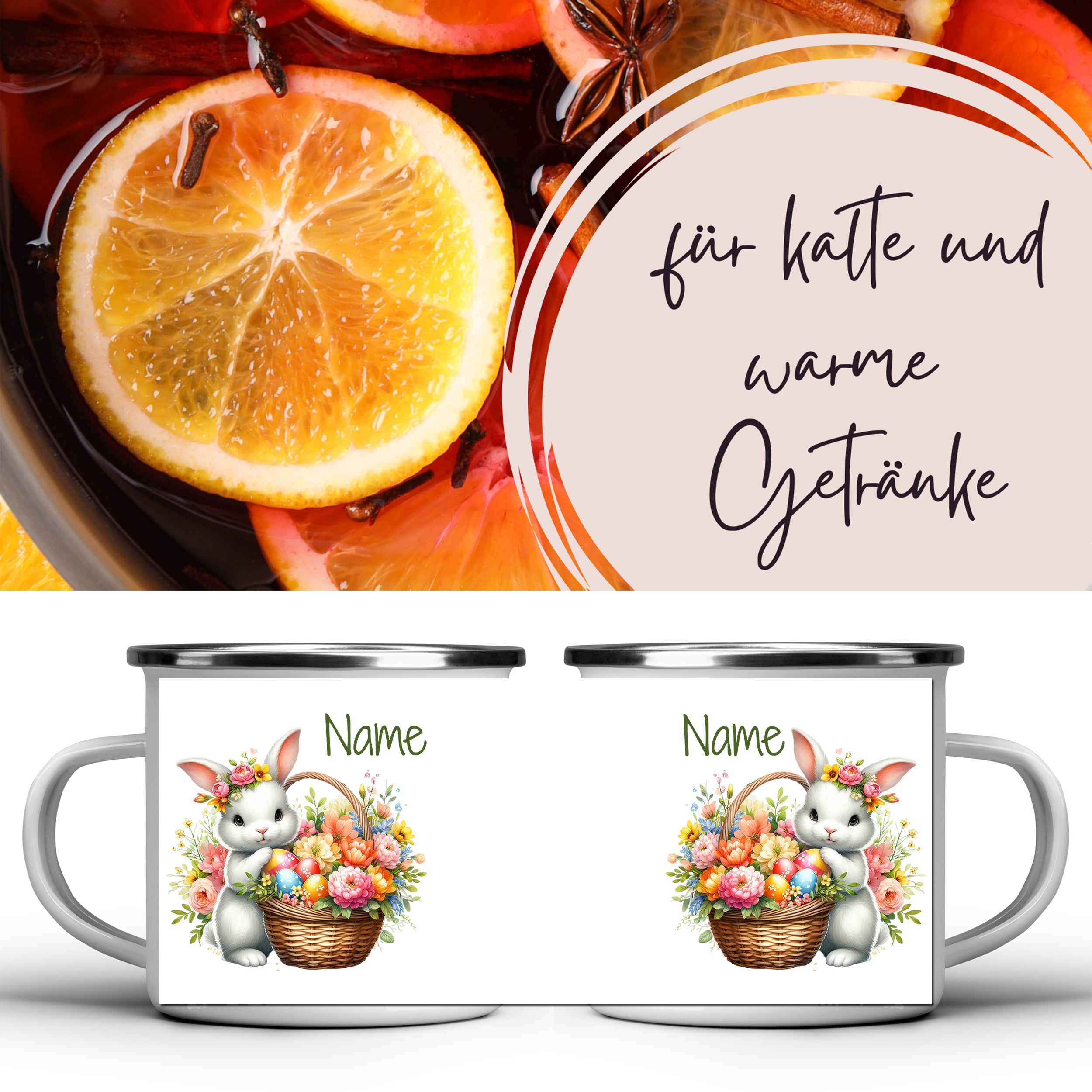 Emaille Becher mit Osterhase