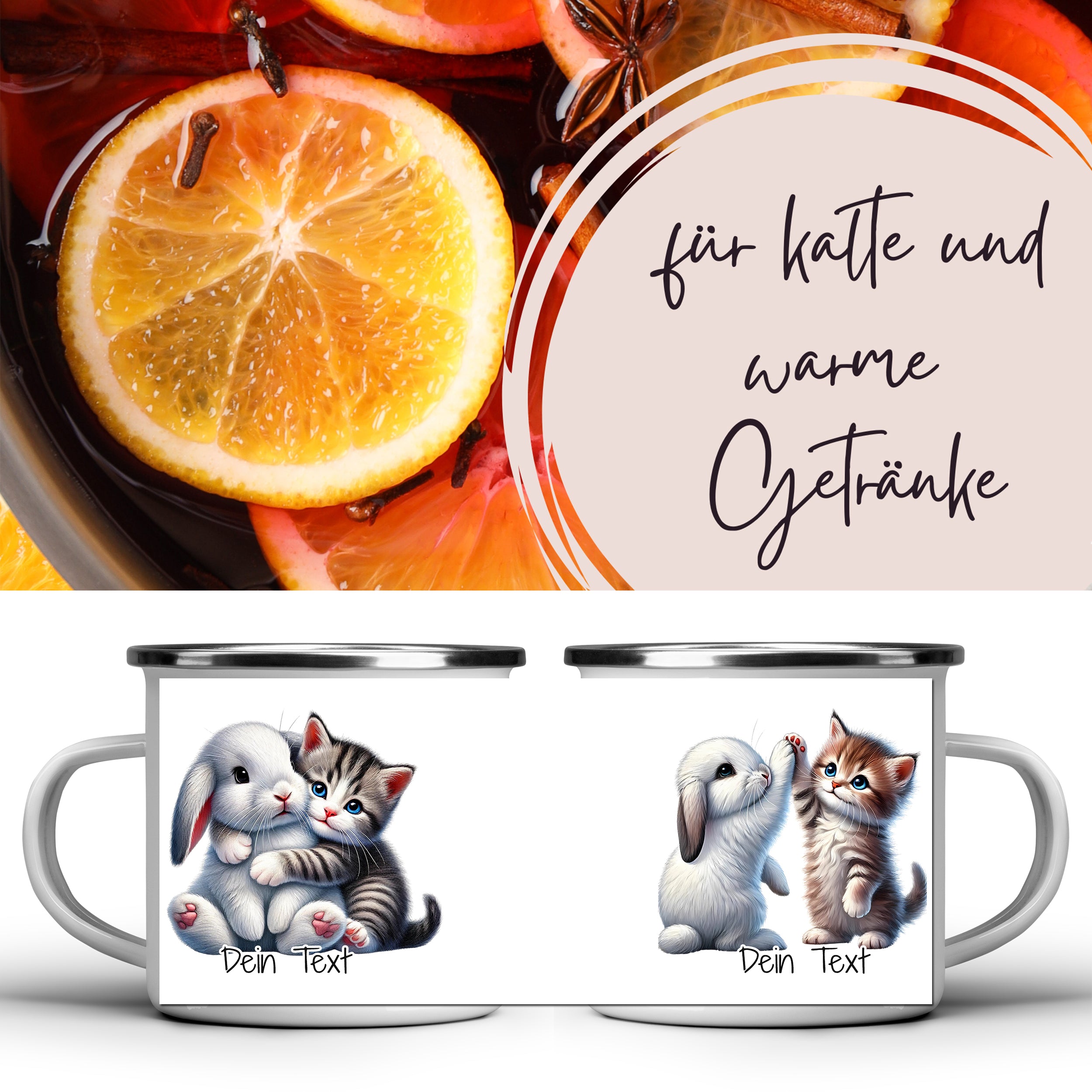 Emaille Becher mit niedlichen Tiermotiven - Freude teilen