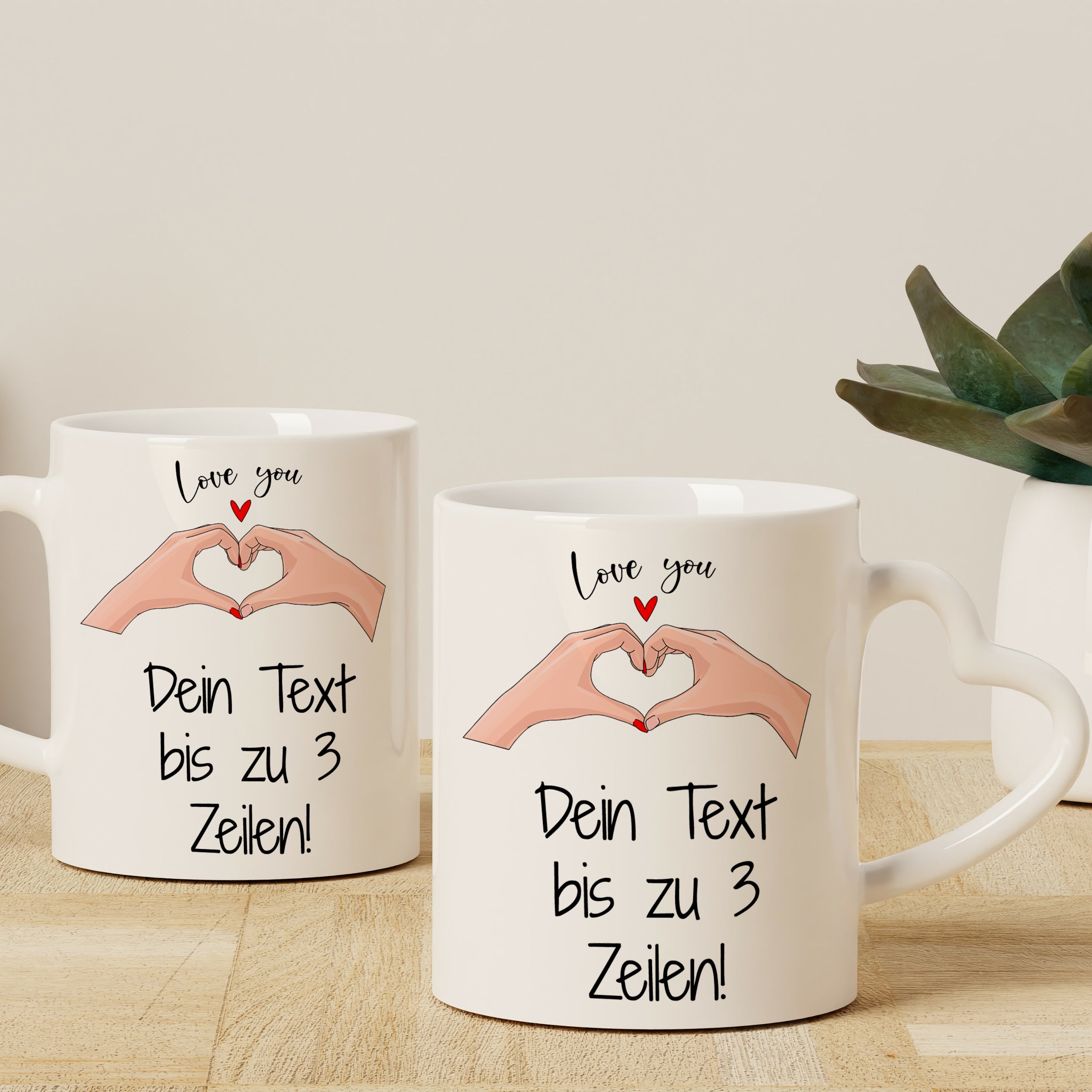 Tassen Set mit Herzmotiv - Liebevoll personalisierbar