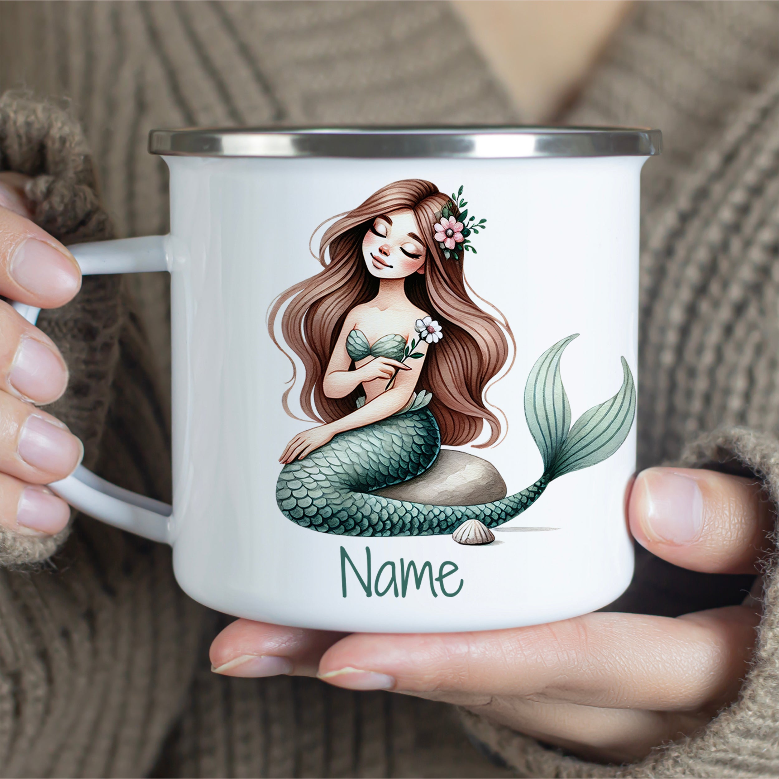 Emaille Becher Meerjungfrau