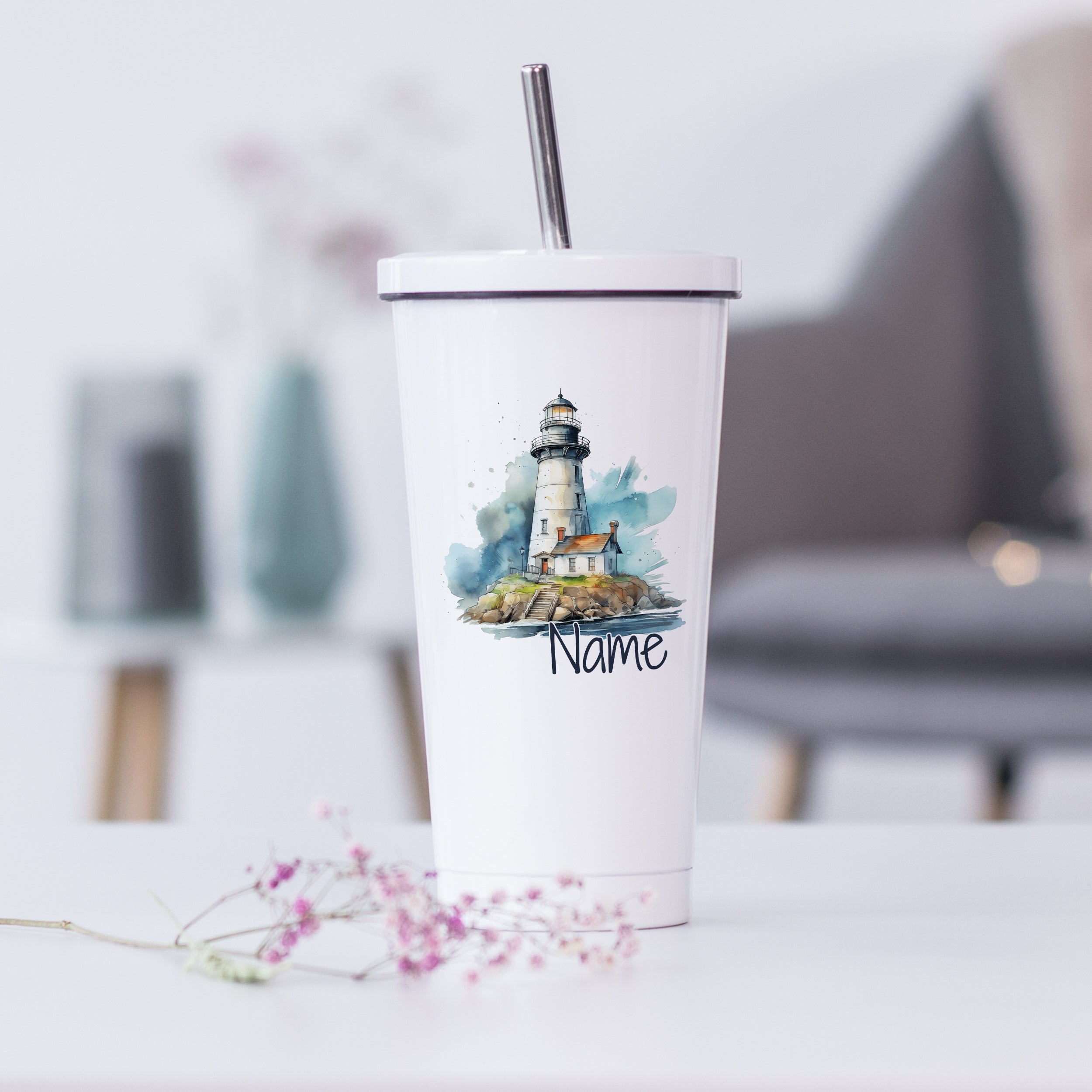 Trinkbecher mit Leuchtturm