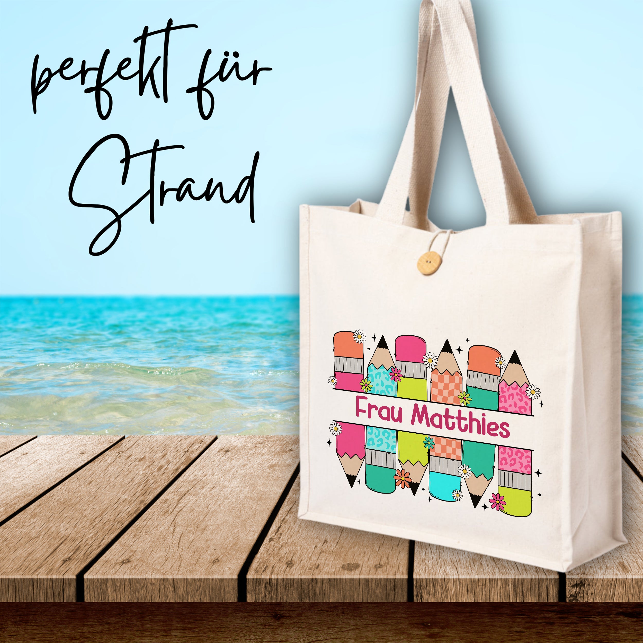 Tasche Knopf mit bunten Buntstiften