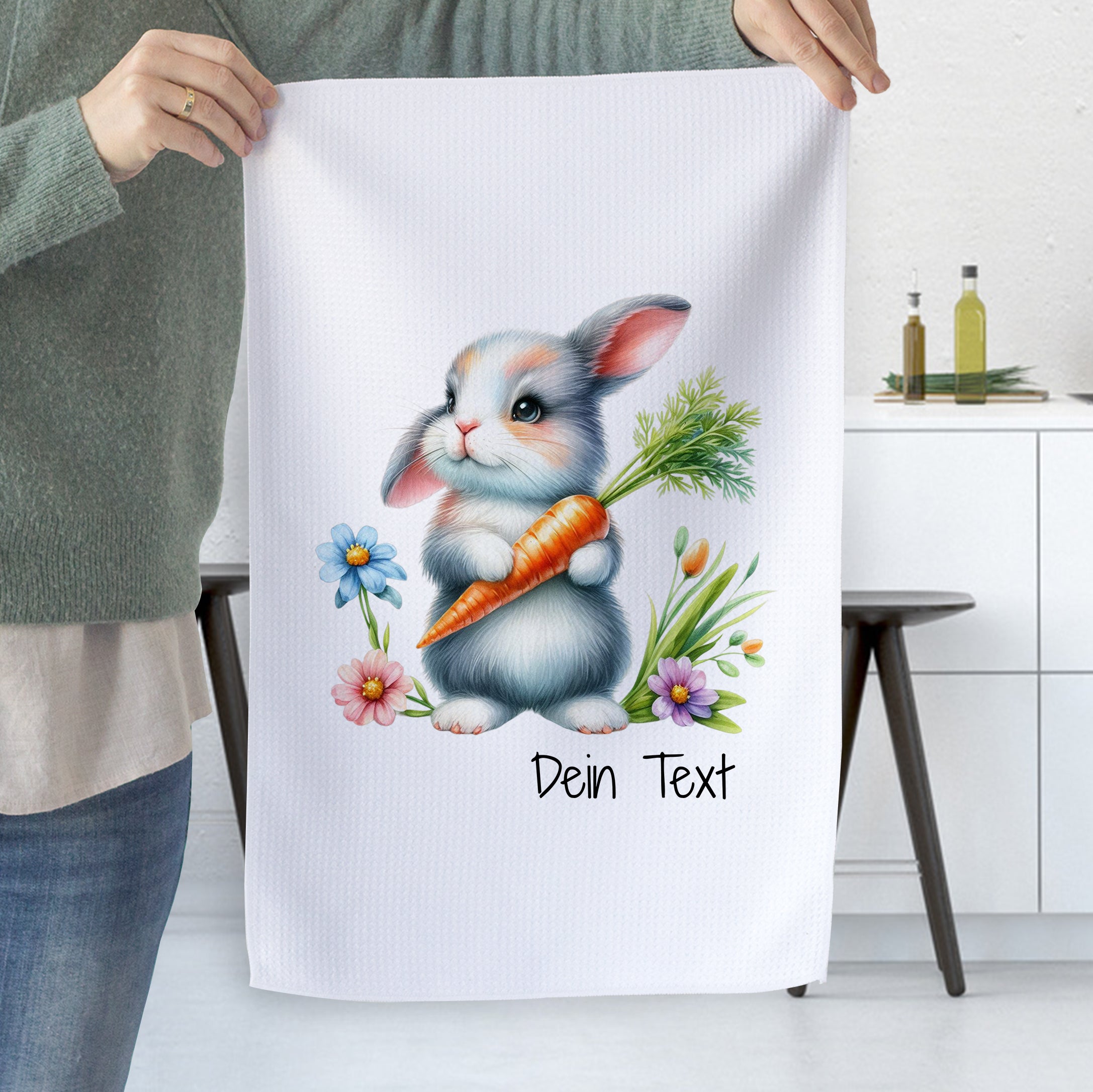 Geschirrtuch Hase mit Karotte zur Ostern