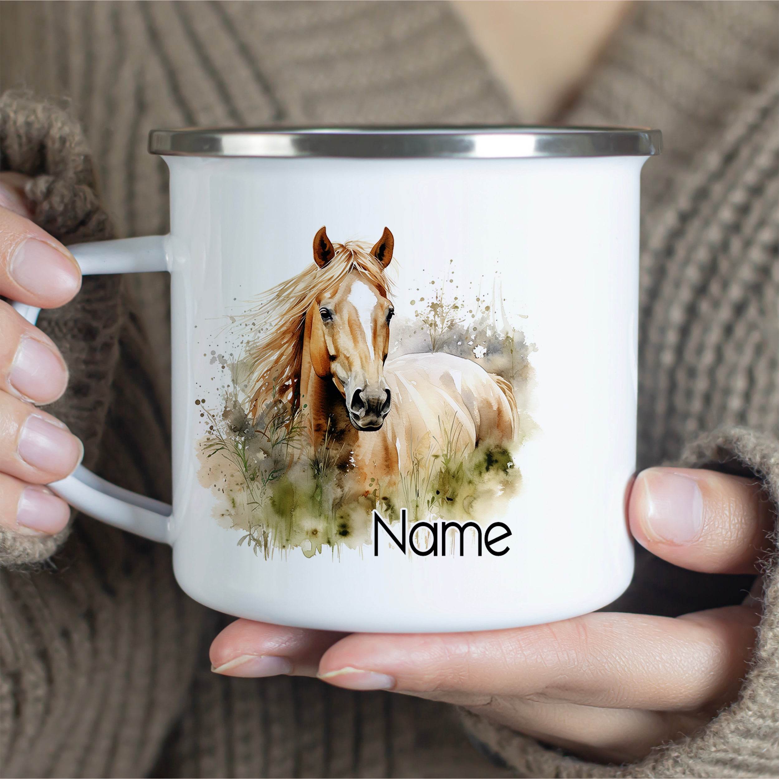 Emaille Becher Pferd