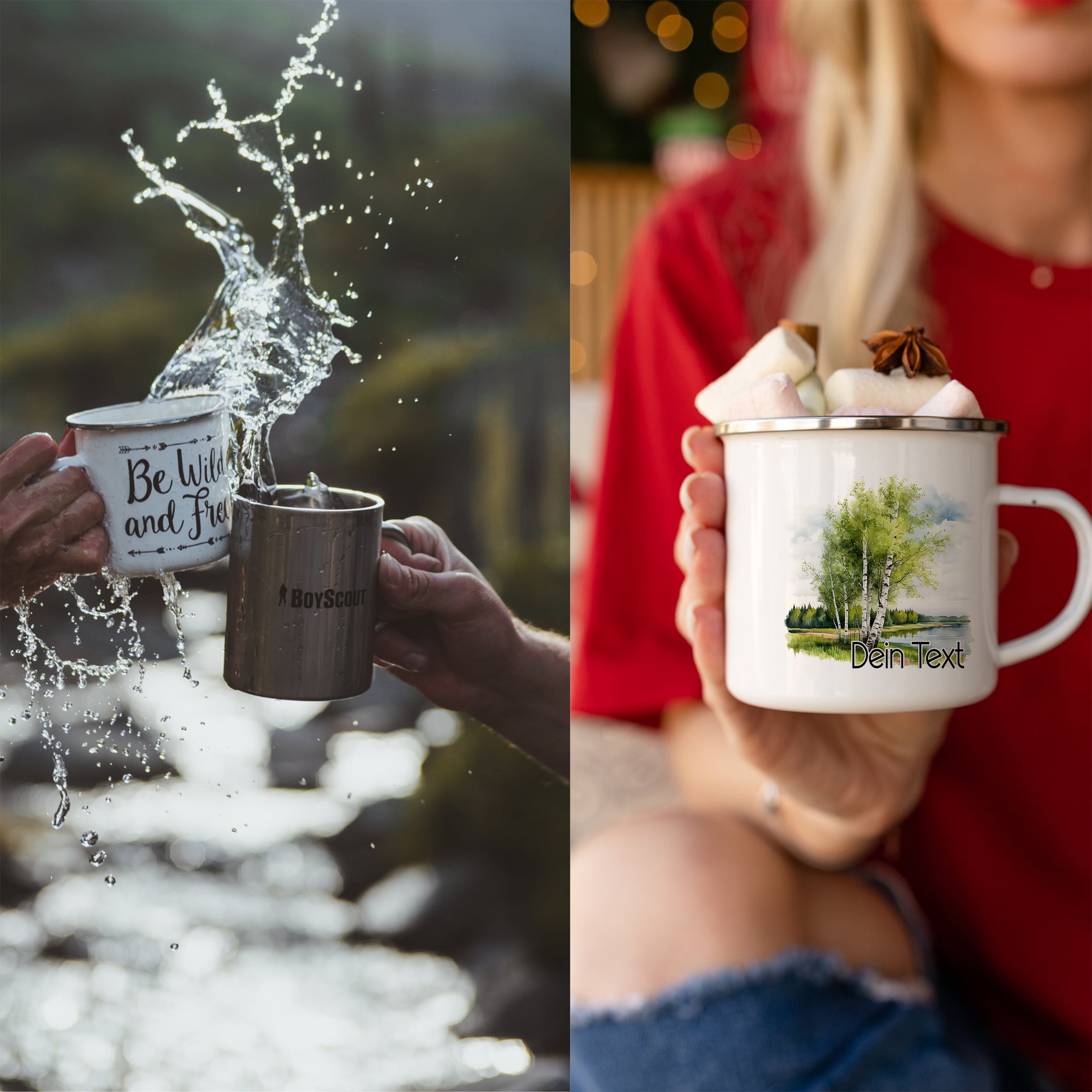 Emaille Becher mit Birkenmotiv