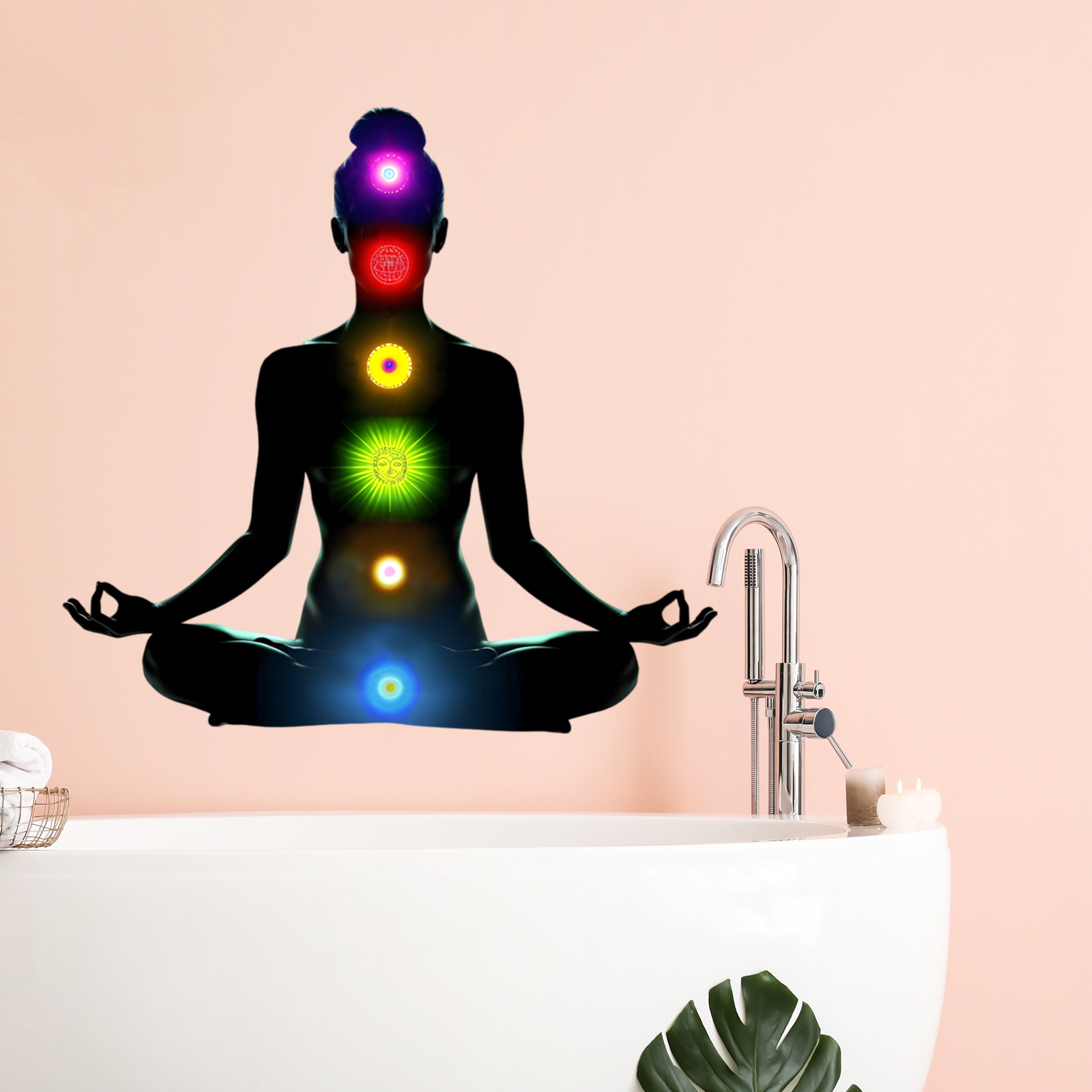 Wandtattoo Buddha mit Chakra-Leuchten