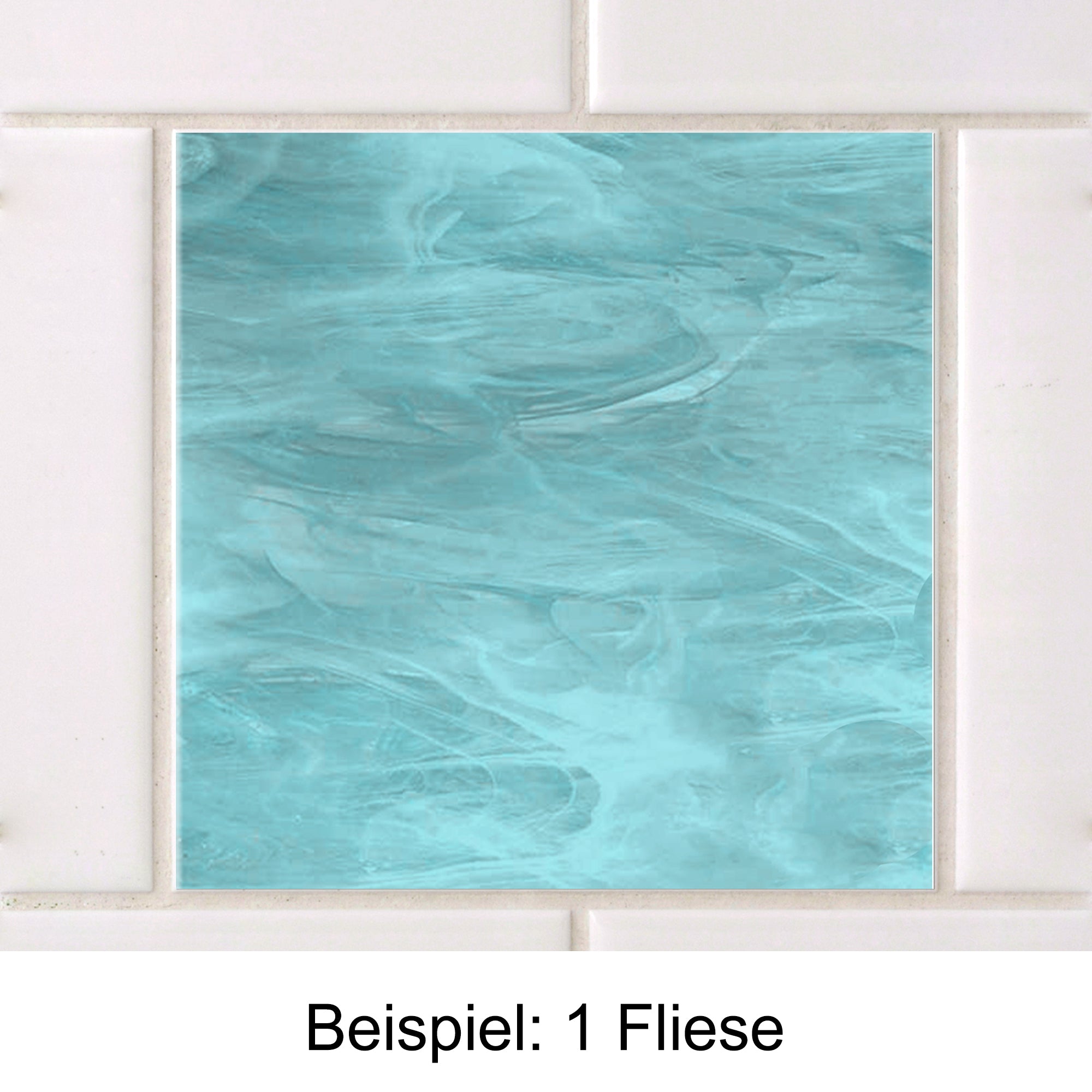 Türkisfarbene Fliese mit marmorierter Struktur.