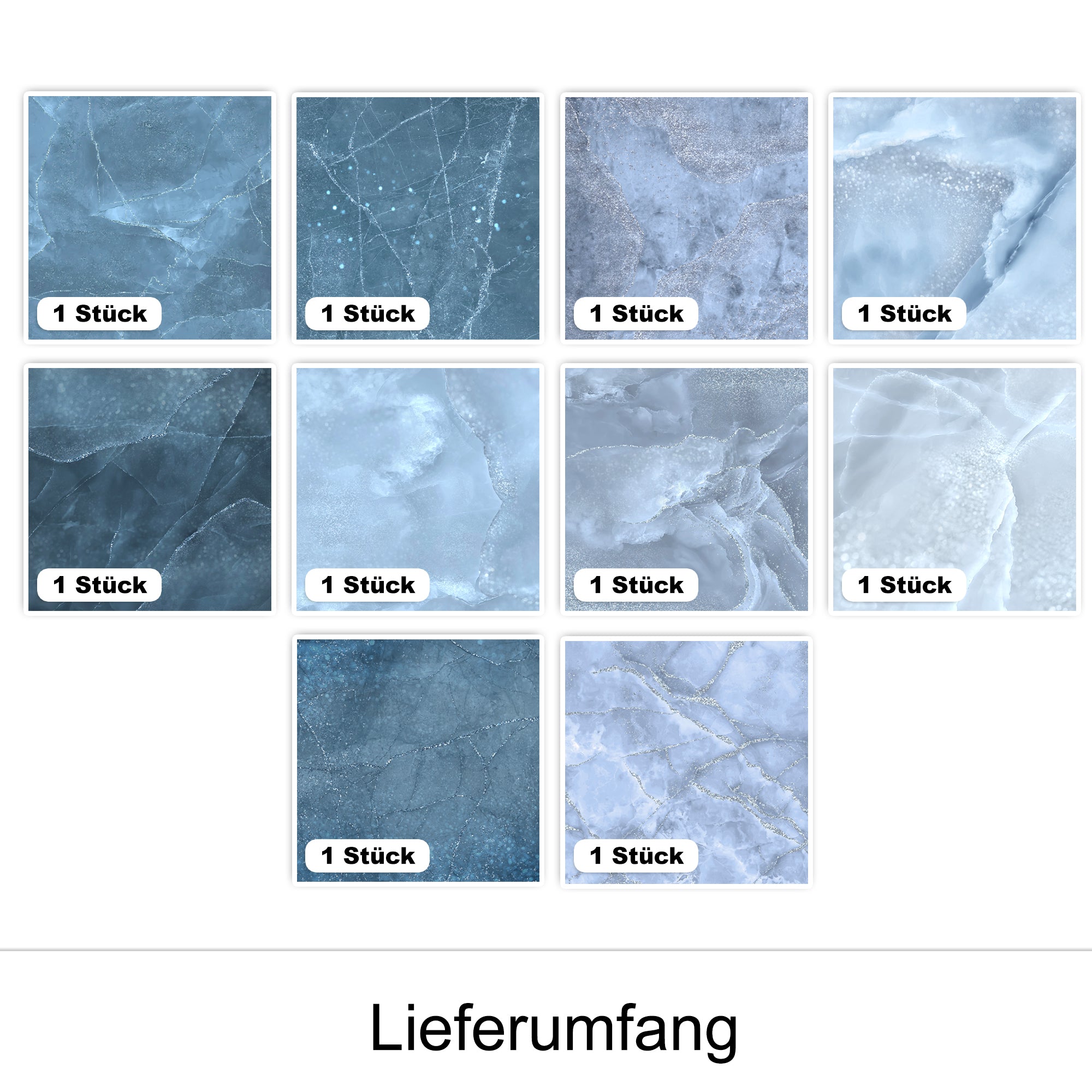 Blaue Marmorplatten mit unterschiedlichen Texturen und Mustern.