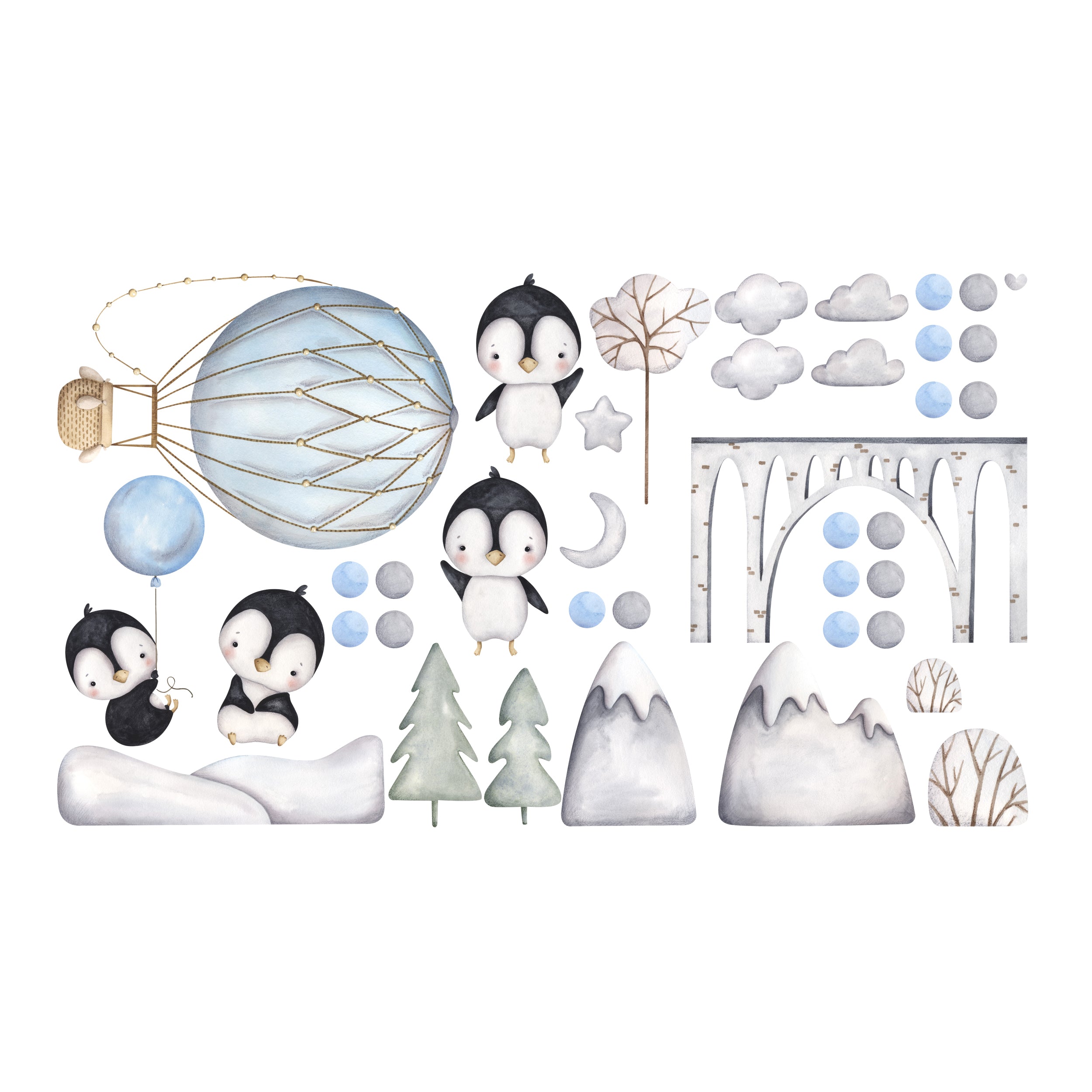 Wandtattoo Kinderzimmer Pinguine & Heißluftballon