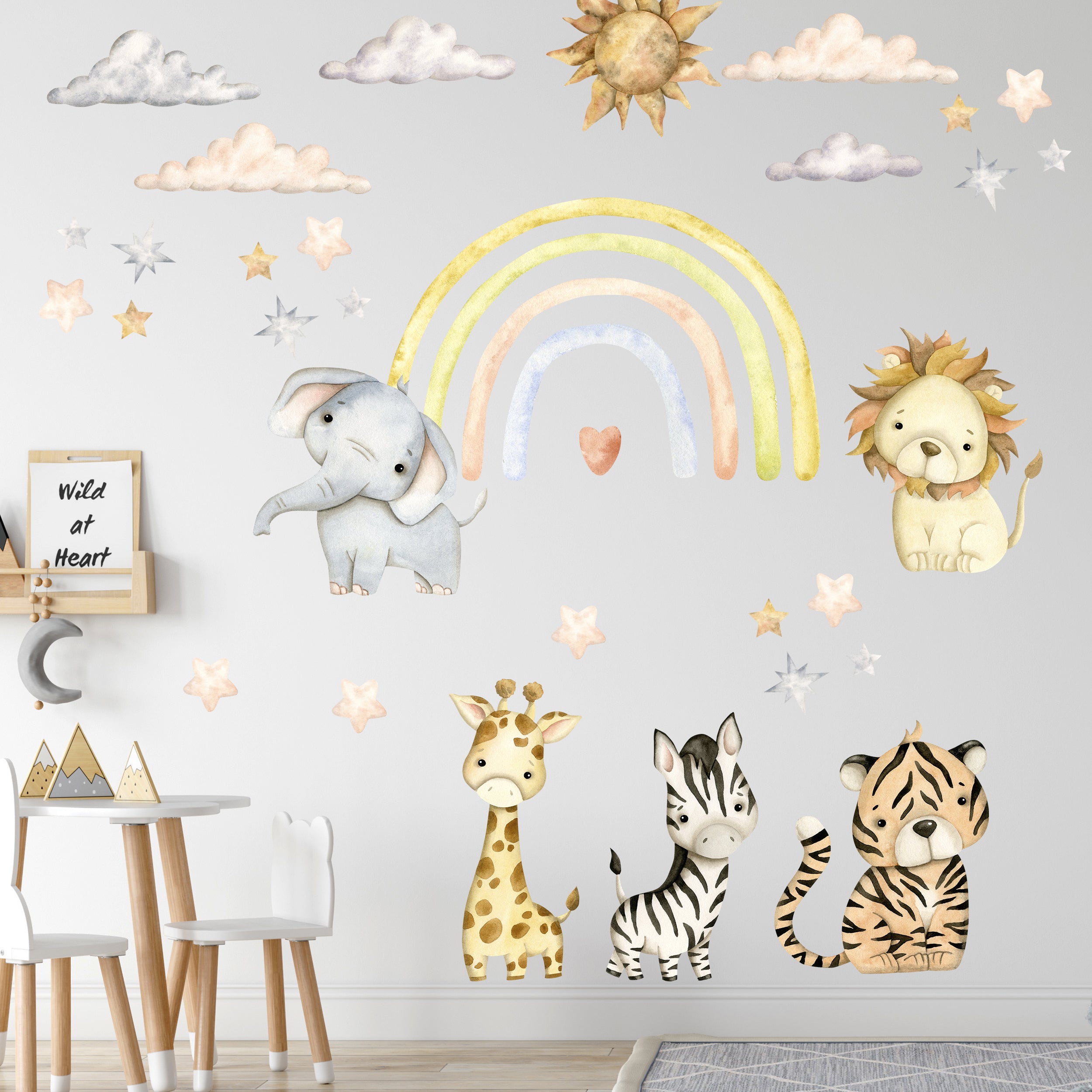 Wandtattoo Tiere mit Regenbogen