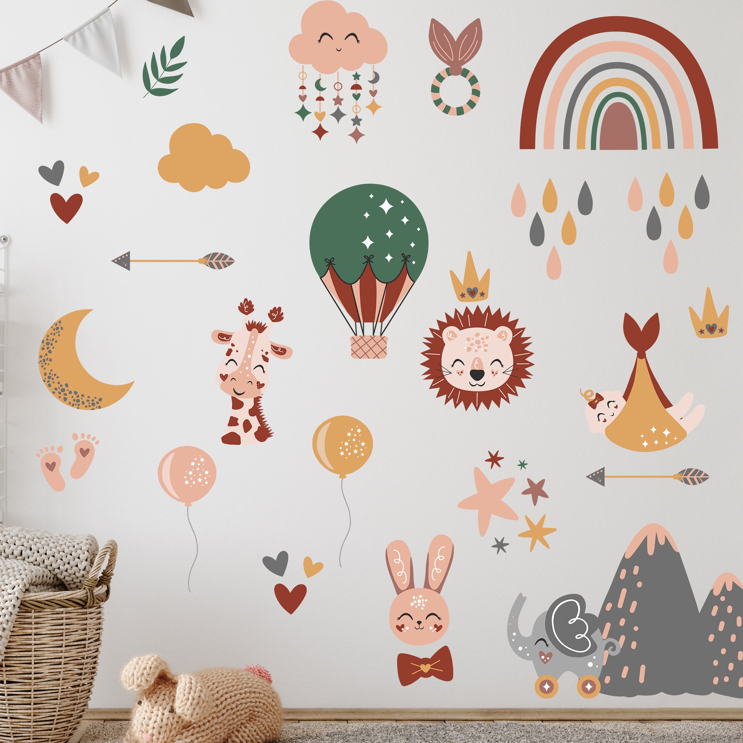 Wandtattoo Regenbogen & Tiere Boho