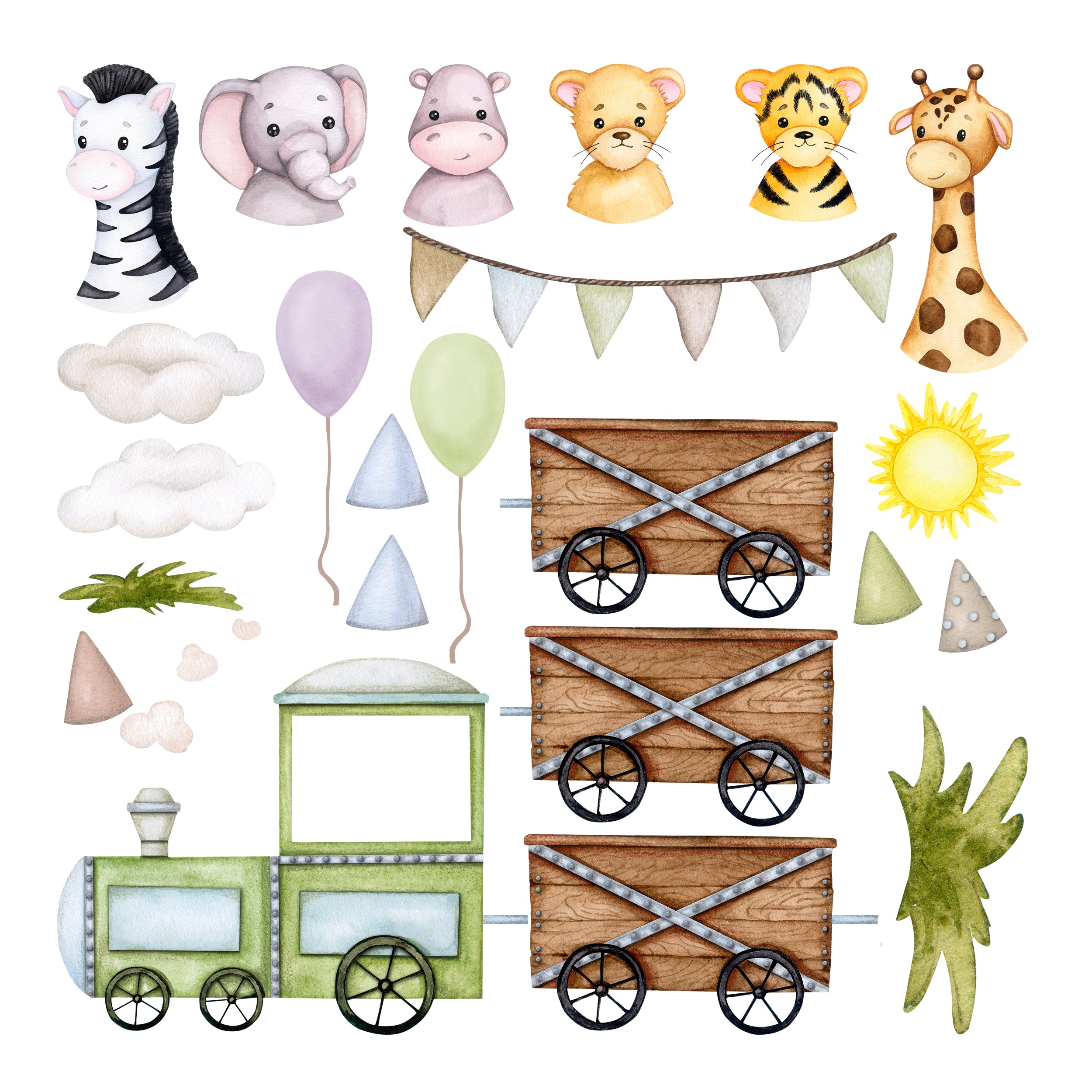 Wandtattoo Kinderzimmer - Bunte Tierfreunde Set