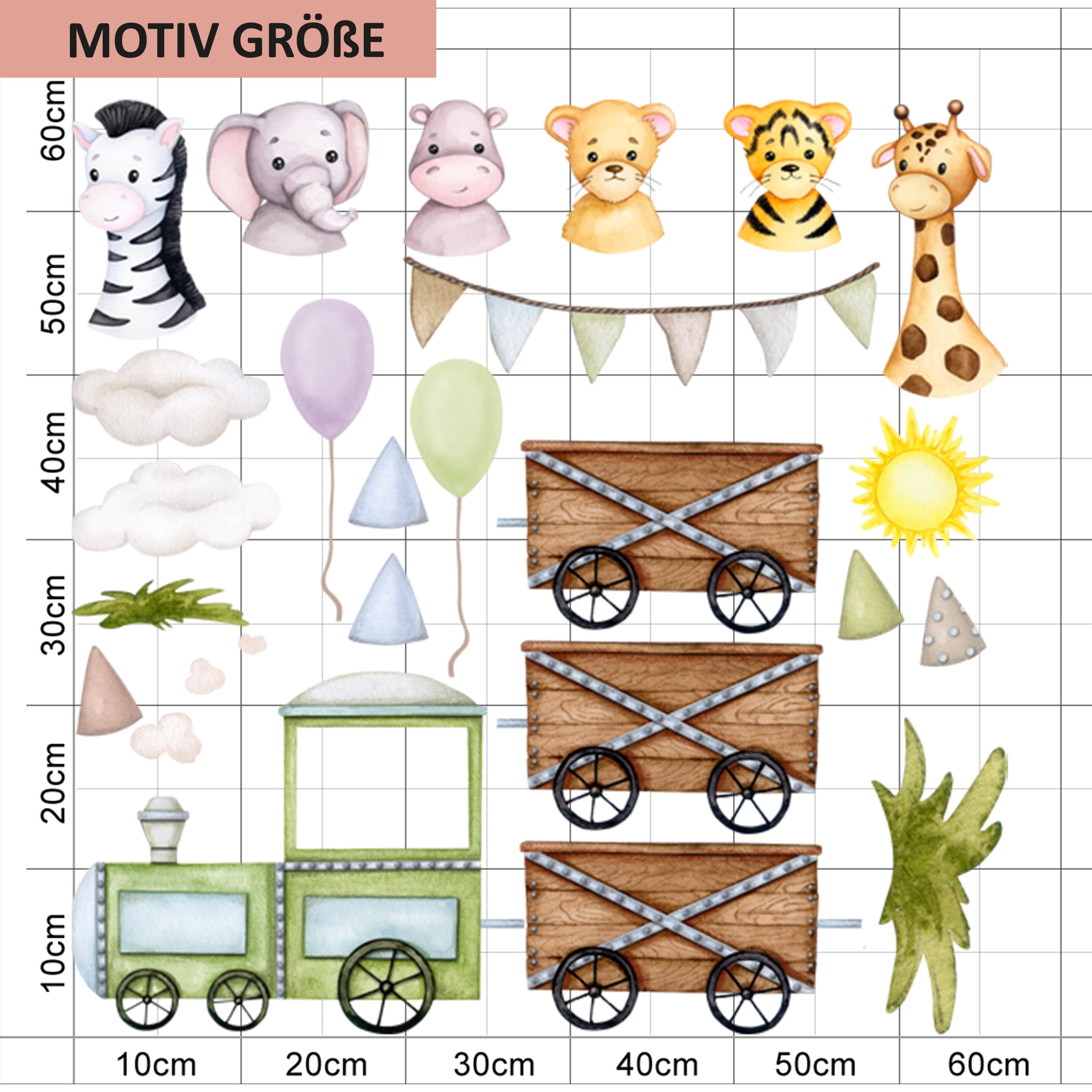 Wandtattoo Kinderzimmer - Bunte Tierfreunde Set