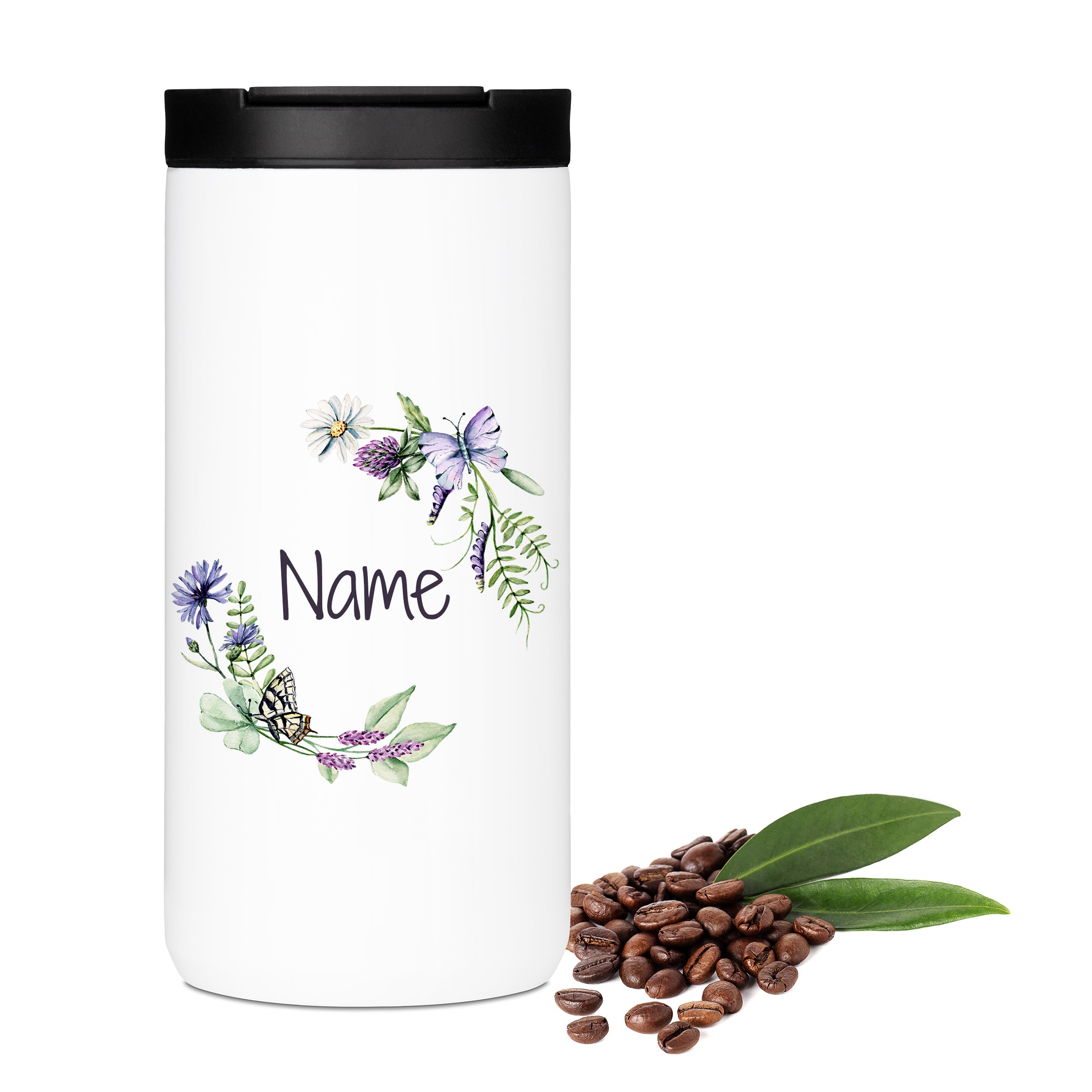 Kaffeebecher Thermo mit Blumenmotiv