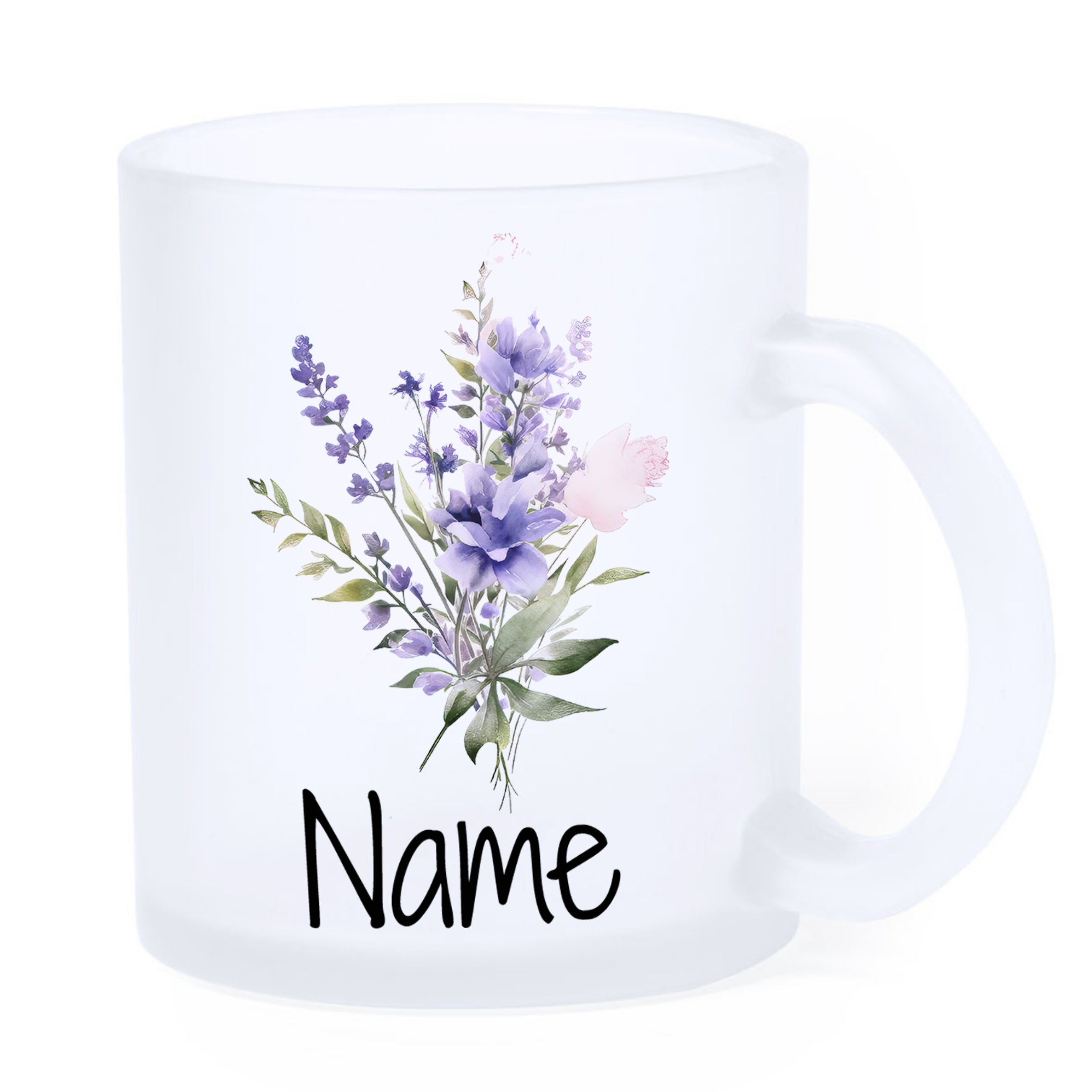 Glastasse mit Blumenmotiv