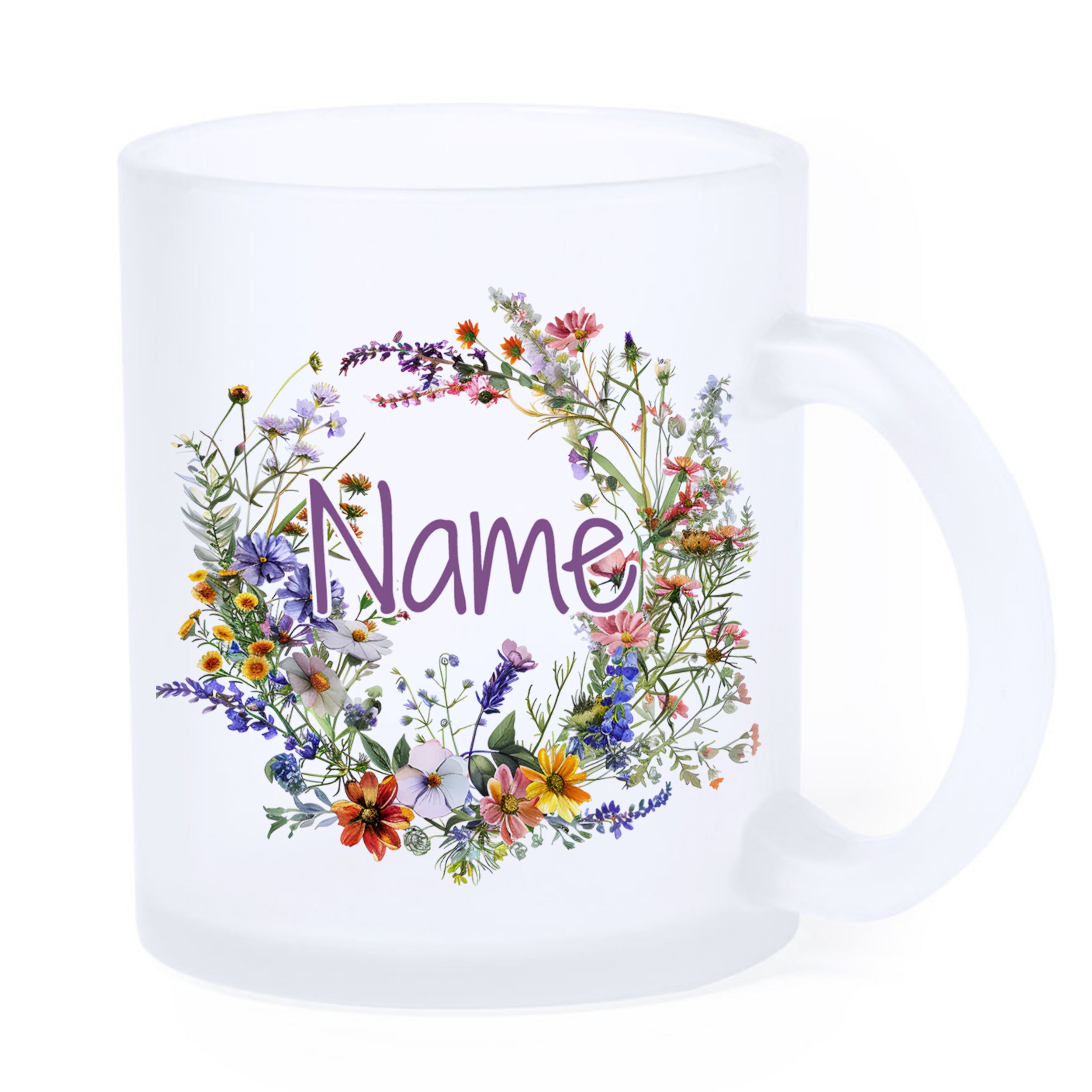 Glastasse mit Blumenkranz