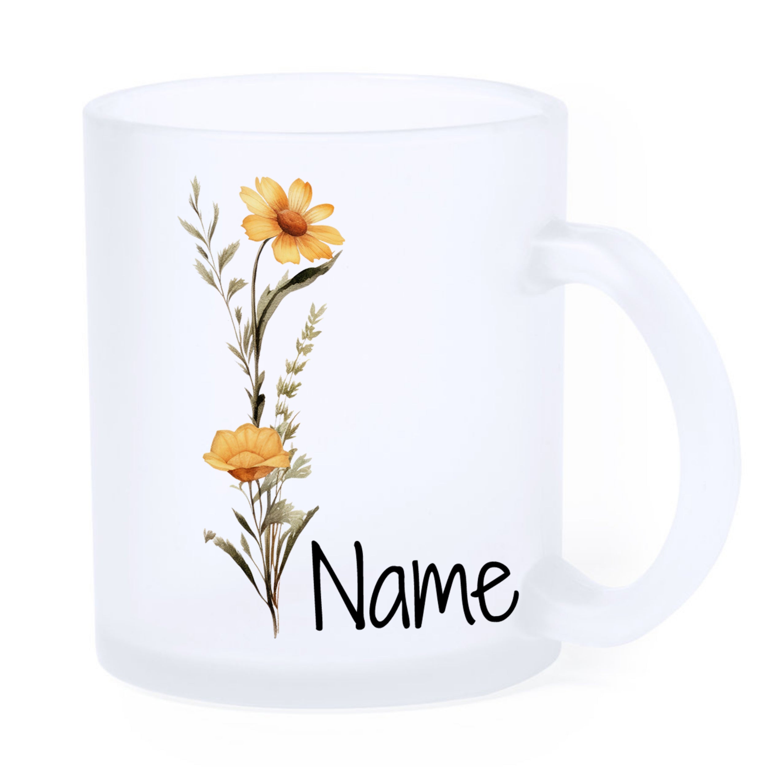 Glastasse mit Blumenmotiv